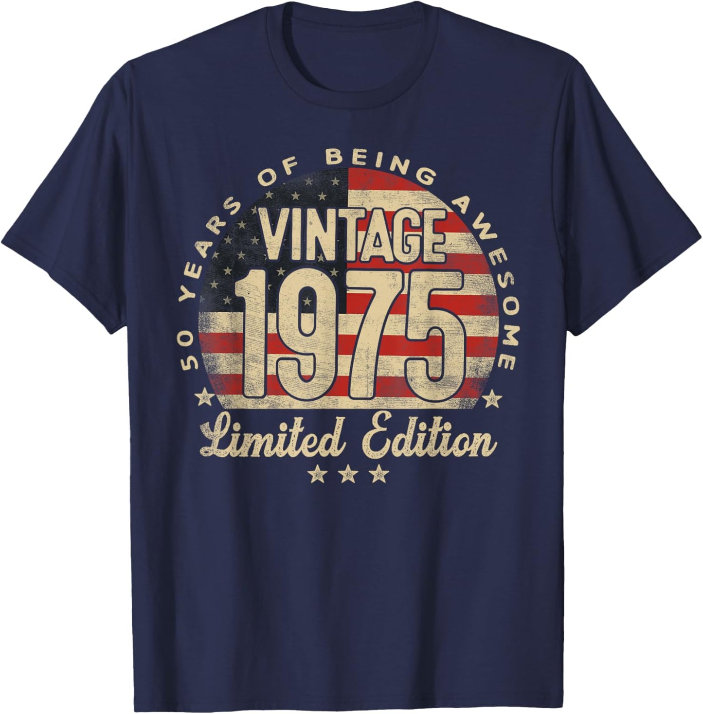 Vintage 1975 Limited Edition 50-Year-Old Gifts USA Flag T-Shirt - T-Shirt | Navy