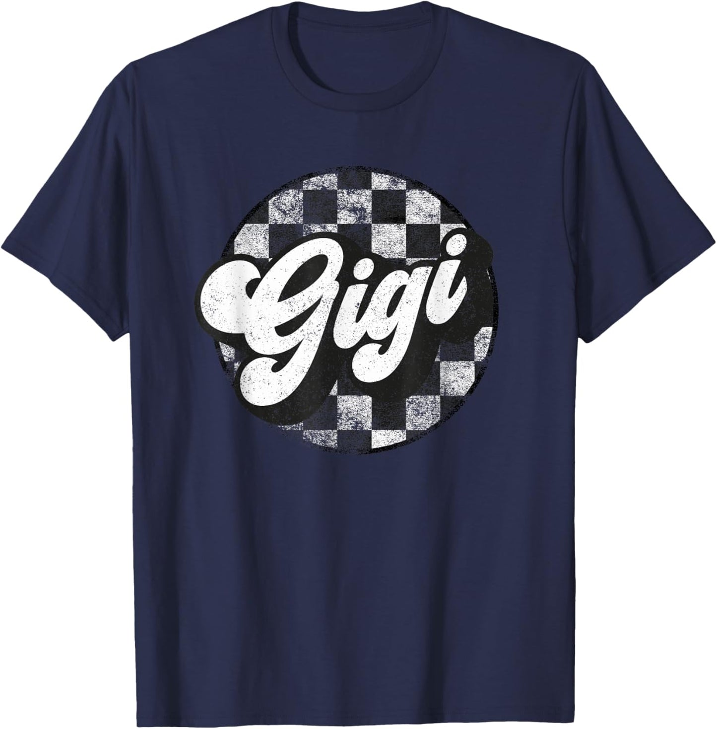 Funny Retro Checkered Gigi Race Vintage Matching Family T-Shirt - T-Shirt | Navy