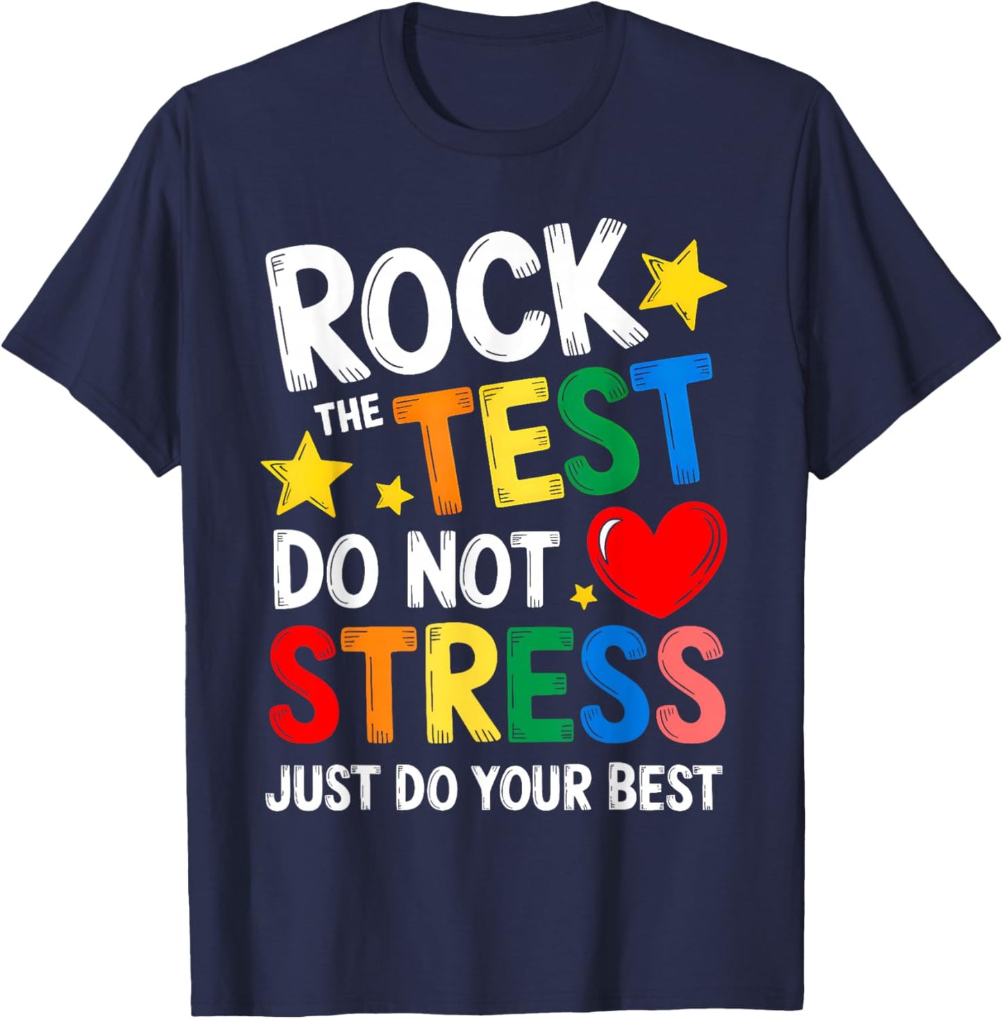 Groovy Rock The Test Teacher Student Test Day Testing Day T-Shirt - T-Shirt | Navy