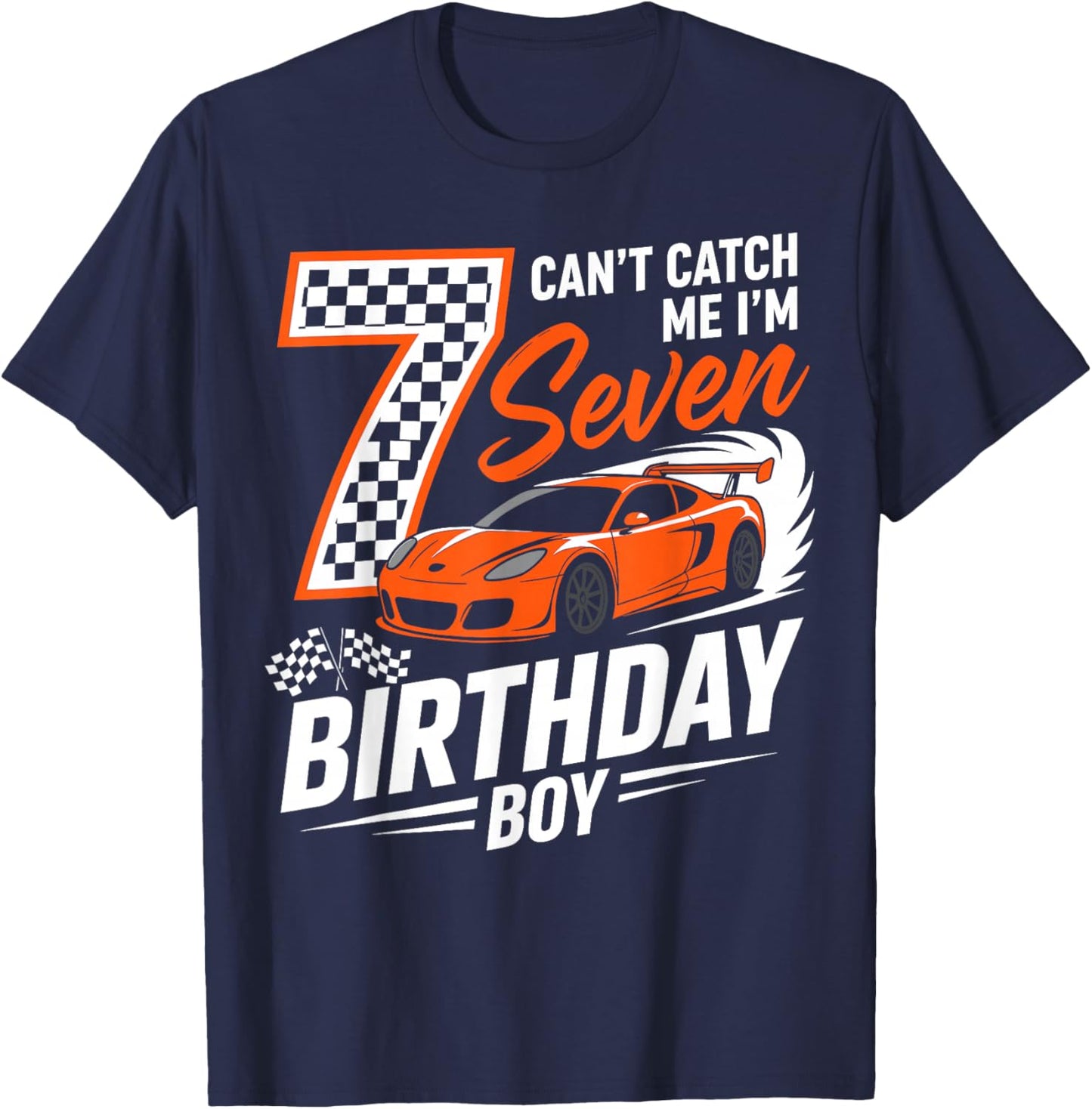 Race Car Racing 7th Birthday Seven Years Old Car 7 Bday Boys T-Shirt - T-Shirt | Navy