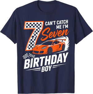 Race Car Racing 7th Birthday Seven Years Old Car 7 Bday Boys T-Shirt - T-Shirt | Navy