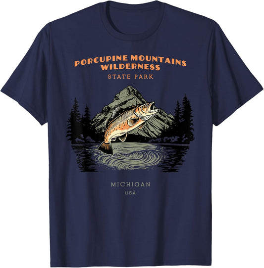 Porcupine Mountains Wilderness State Park Michigan Vintage T-Shirt - T-Shirt | Navy