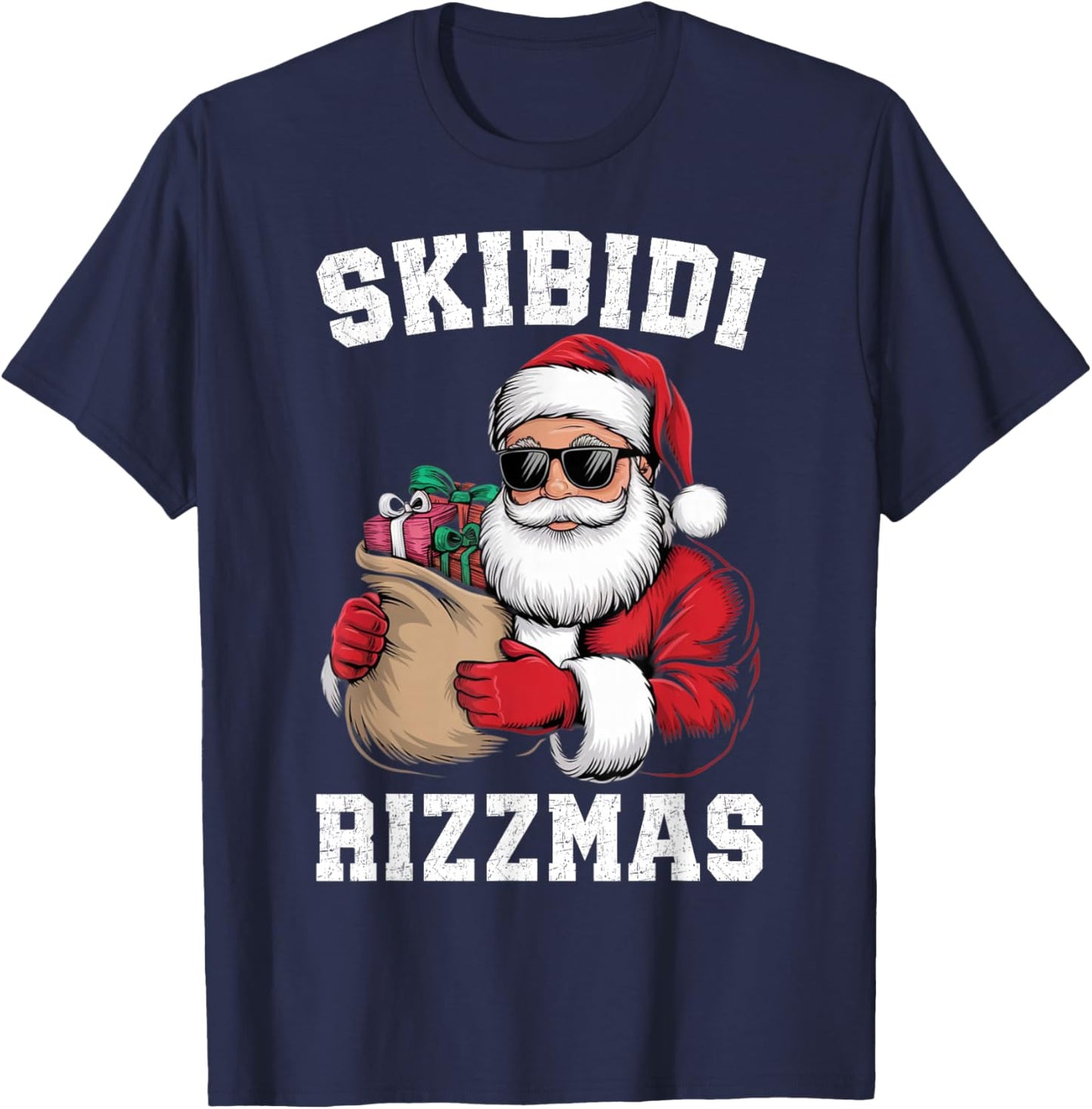 Skibidi Rizzmas Christmas Rizz Santa Claus Funny Xmas T-Shirt - T-Shirt | Navy