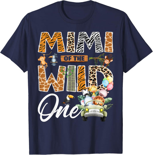 Mimi of The Wild One 1st Birthday Boy Safari Jungle T-Shirt - T-Shirt | Navy