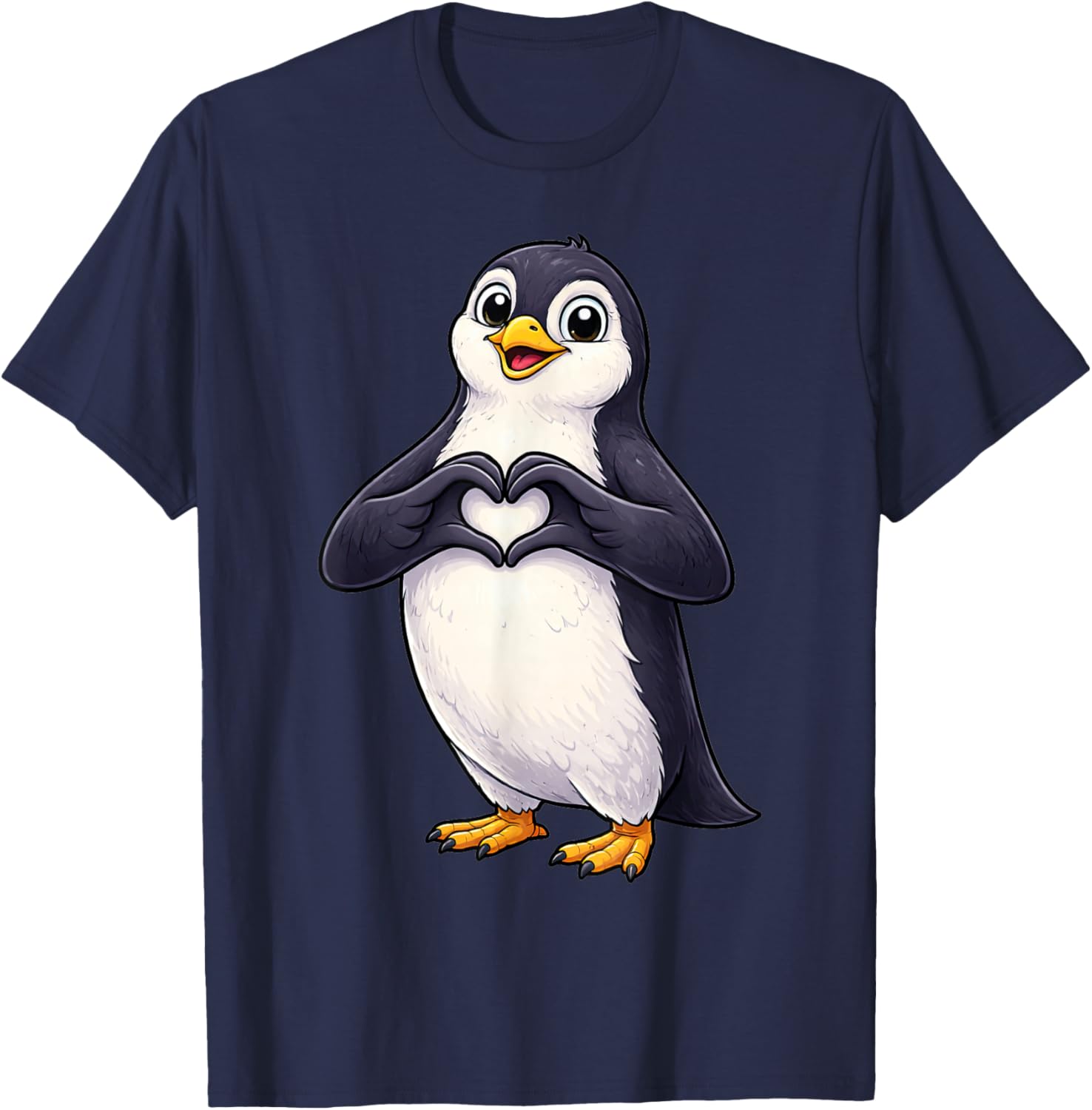 Penguin with Heart | Cute Tailcoat Carrier with Heart Symbol T-Shirt - T-Shirt | Navy