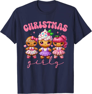 Pink Cute Gingerbread Christmas Girly Pajama Outfits T-Shirt - T-Shirt | Navy