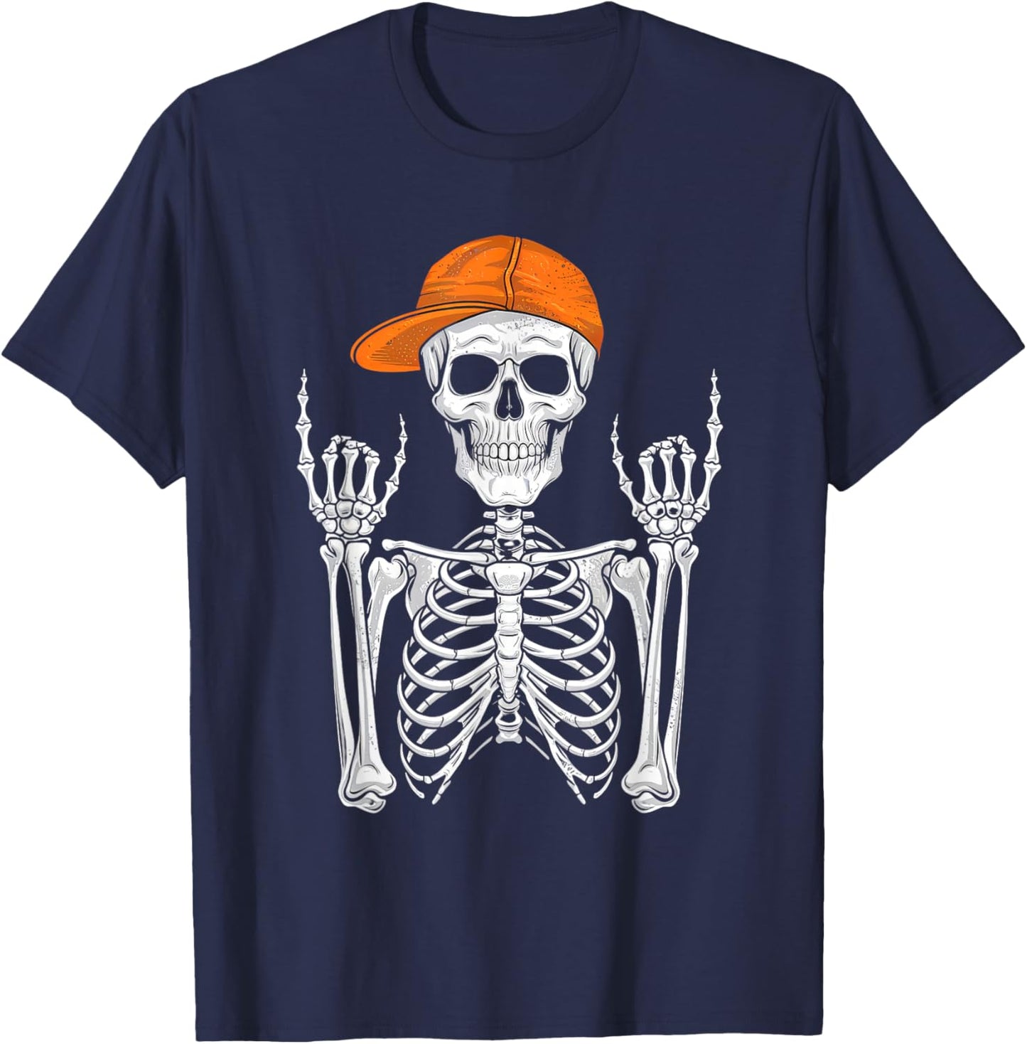 Rocker Skeleton Cap Skater Cool Halloween Punk Rock Men Boys T-Shirt - T-Shirt | Navy