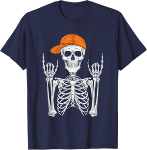 Rocker Skeleton Cap Skater Cool Halloween Punk Rock Men Boys T-Shirt - T-Shirt | Navy