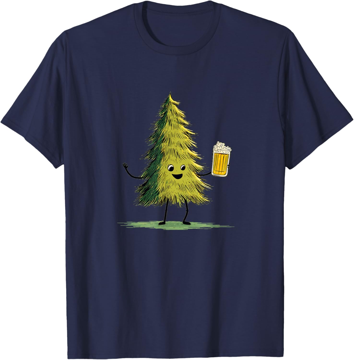 Stunning Christmas Tree Decoration with Christmas Beer T-Shirt - T-Shirt | Navy