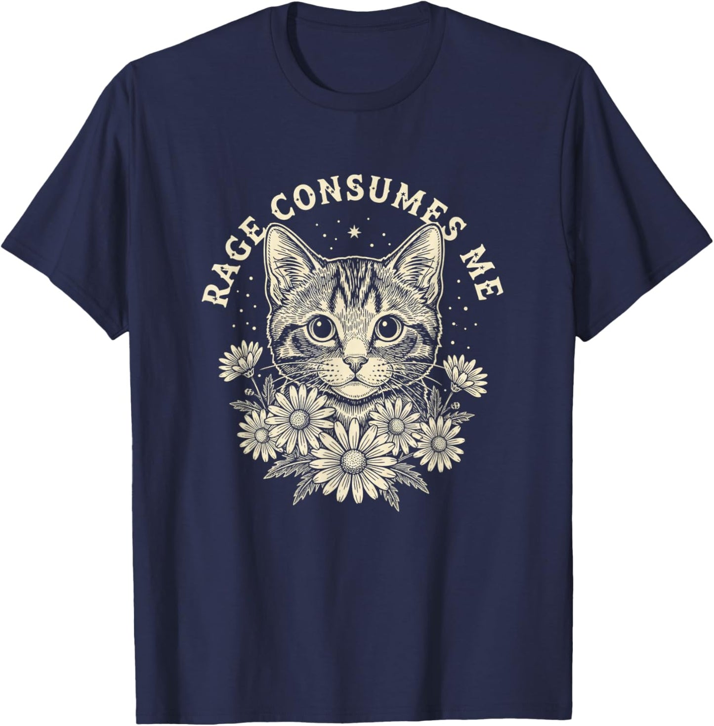 Cat Rage Consumes Me Cute Sarcastic Kitten Floral Meme T-Shirt - T-Shirt | Navy