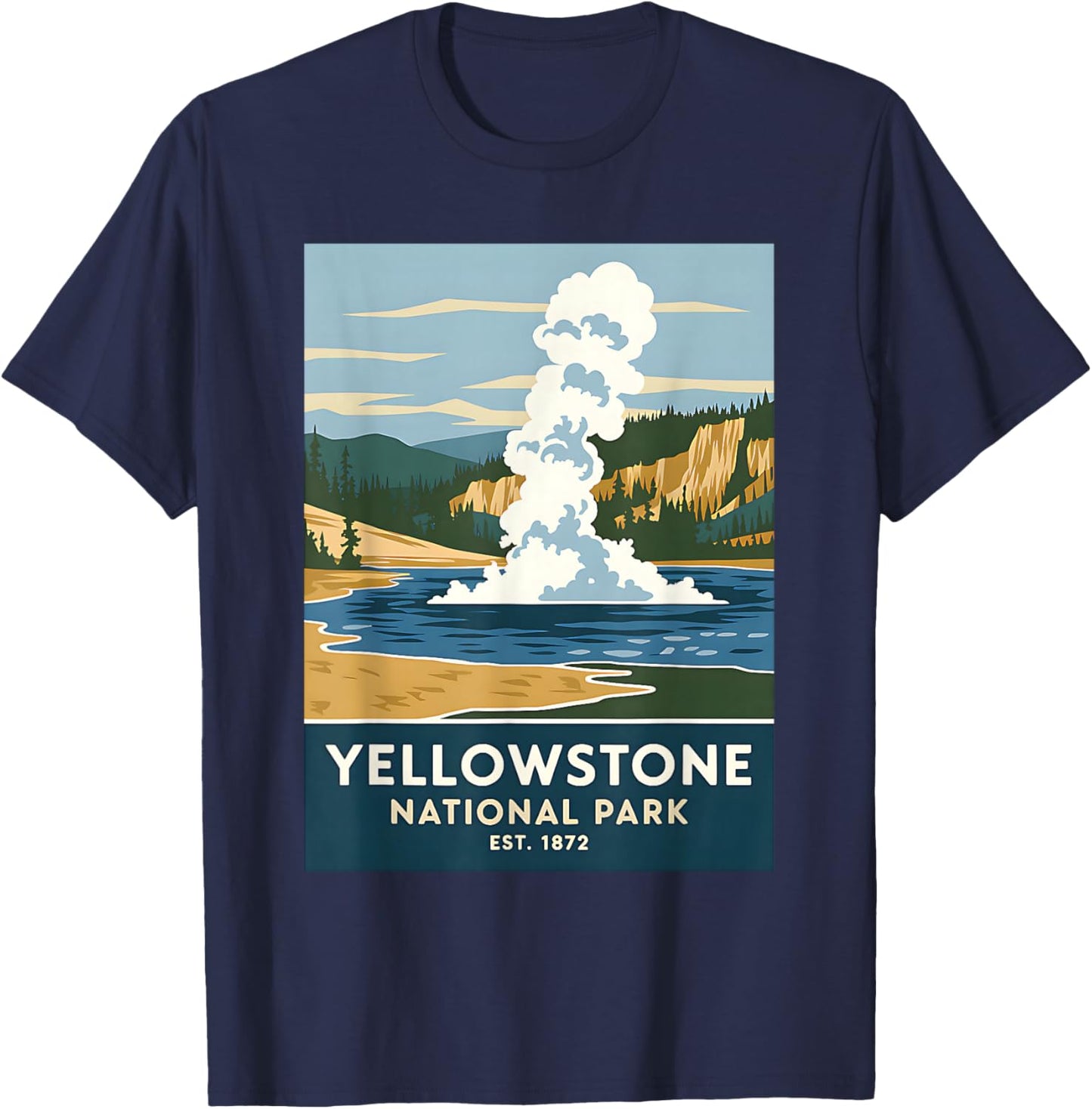 Yellowstone National Park Vintage Camping Hiking Men Women T-Shirt - T-Shirt | Navy