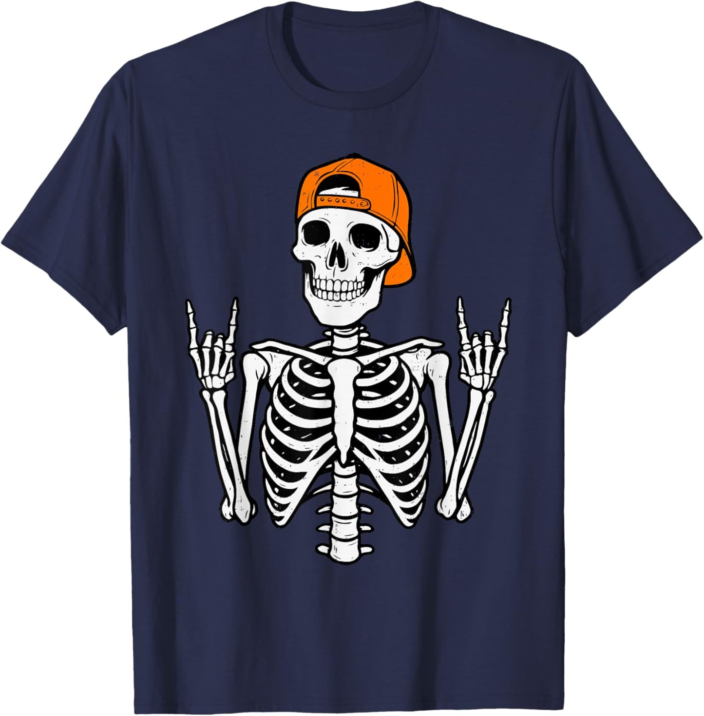 Rocker Skeleton Halloween Rock Costume Cap Skater Men Boy T-Shirt - T-Shirt | Navy