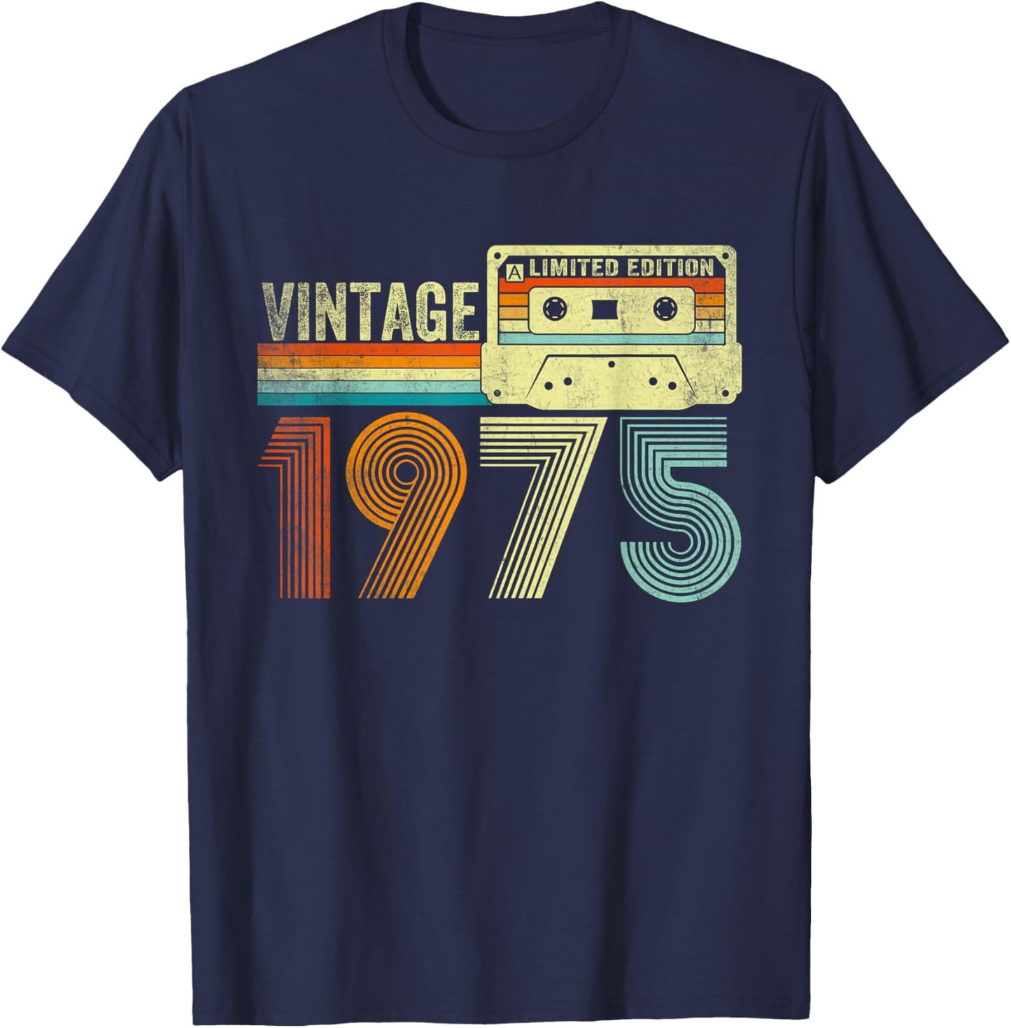 Vintage 1975 Cassette Tape 50th Birthday Gifts 50 Years Old T-Shirt - T-Shirt | Navy