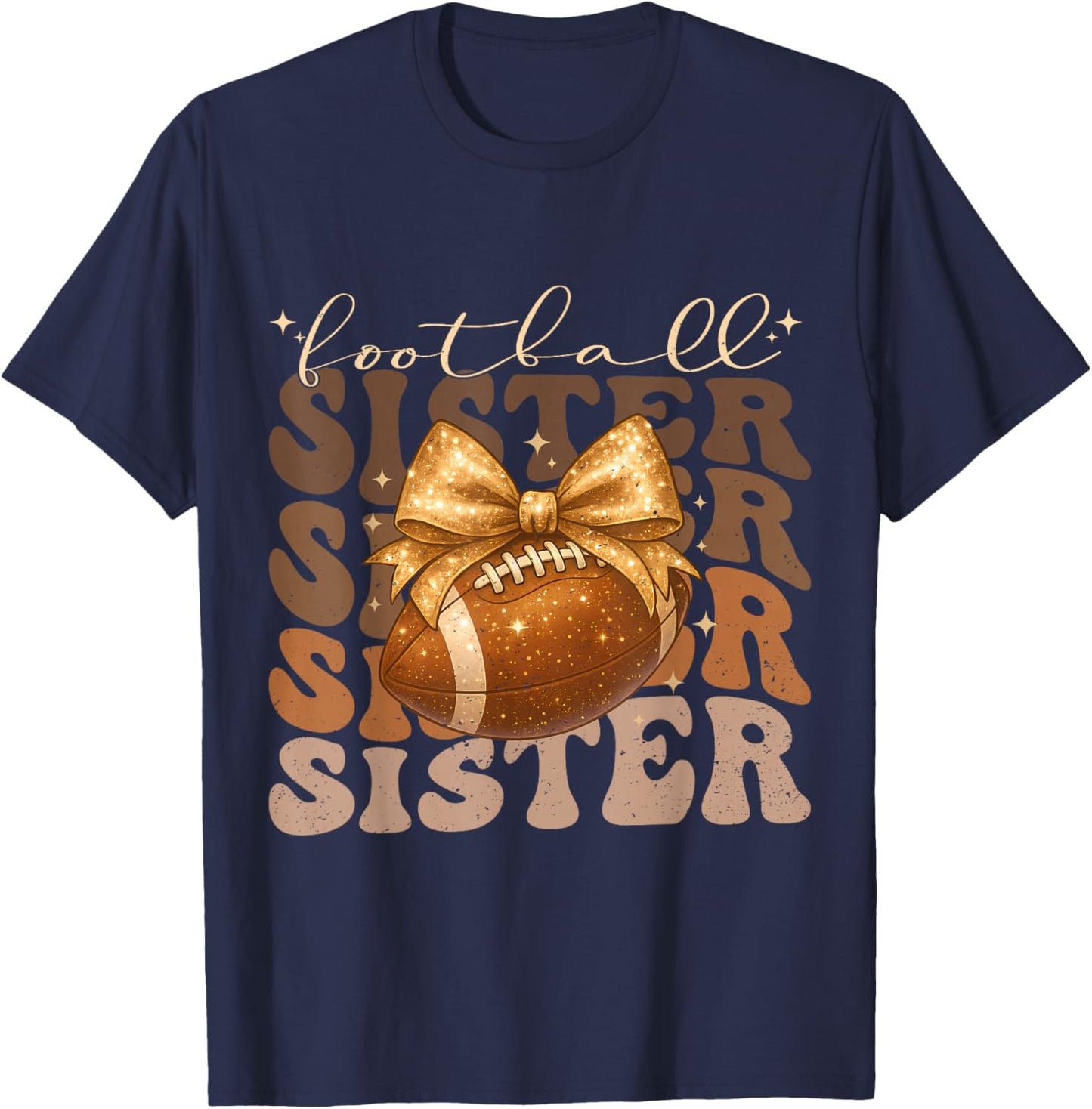 Retro Cute Groovy Coquette Bow for Birthday Football Sister T-Shirt - T-Shirt | Navy