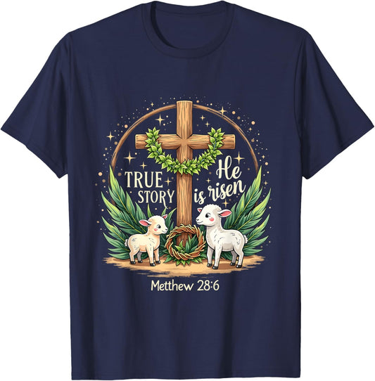 He Is Risen True Story Easter Coquette Vintage Christian T-Shirt - T-Shirt | Navy