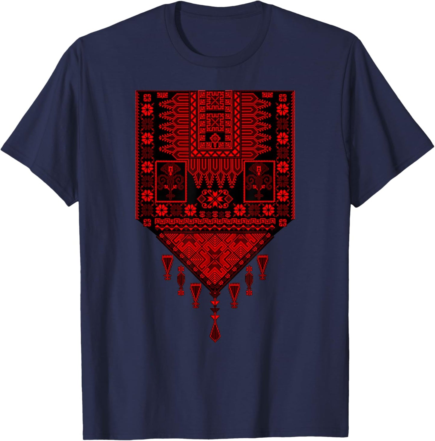 Palestine Tatreez Palestinian Design Ethnic Heritage Tatreez T-Shirt - T-Shirt | Navy