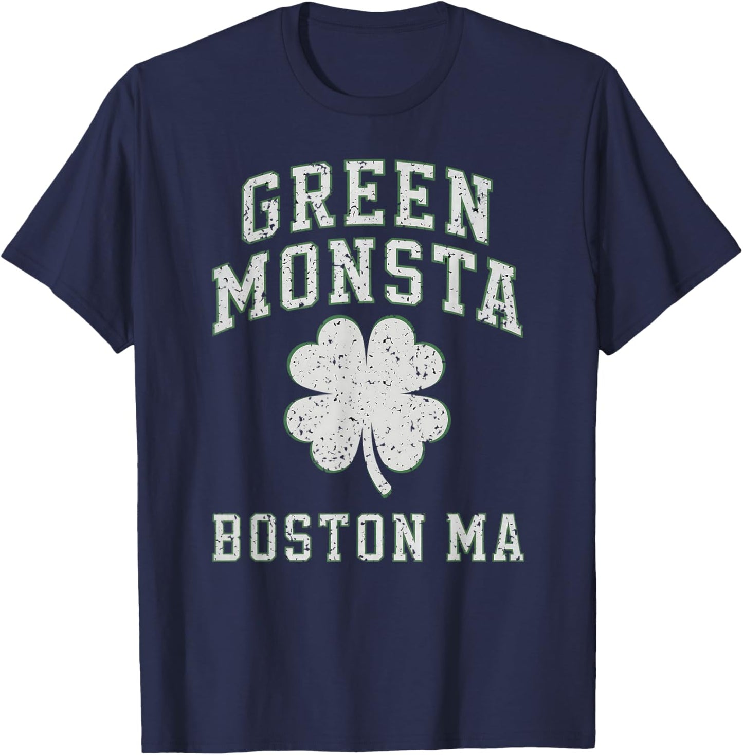 The Green Monsta Boston Irish Pride Distressed Clover T-Shirt - T-Shirt | Navy