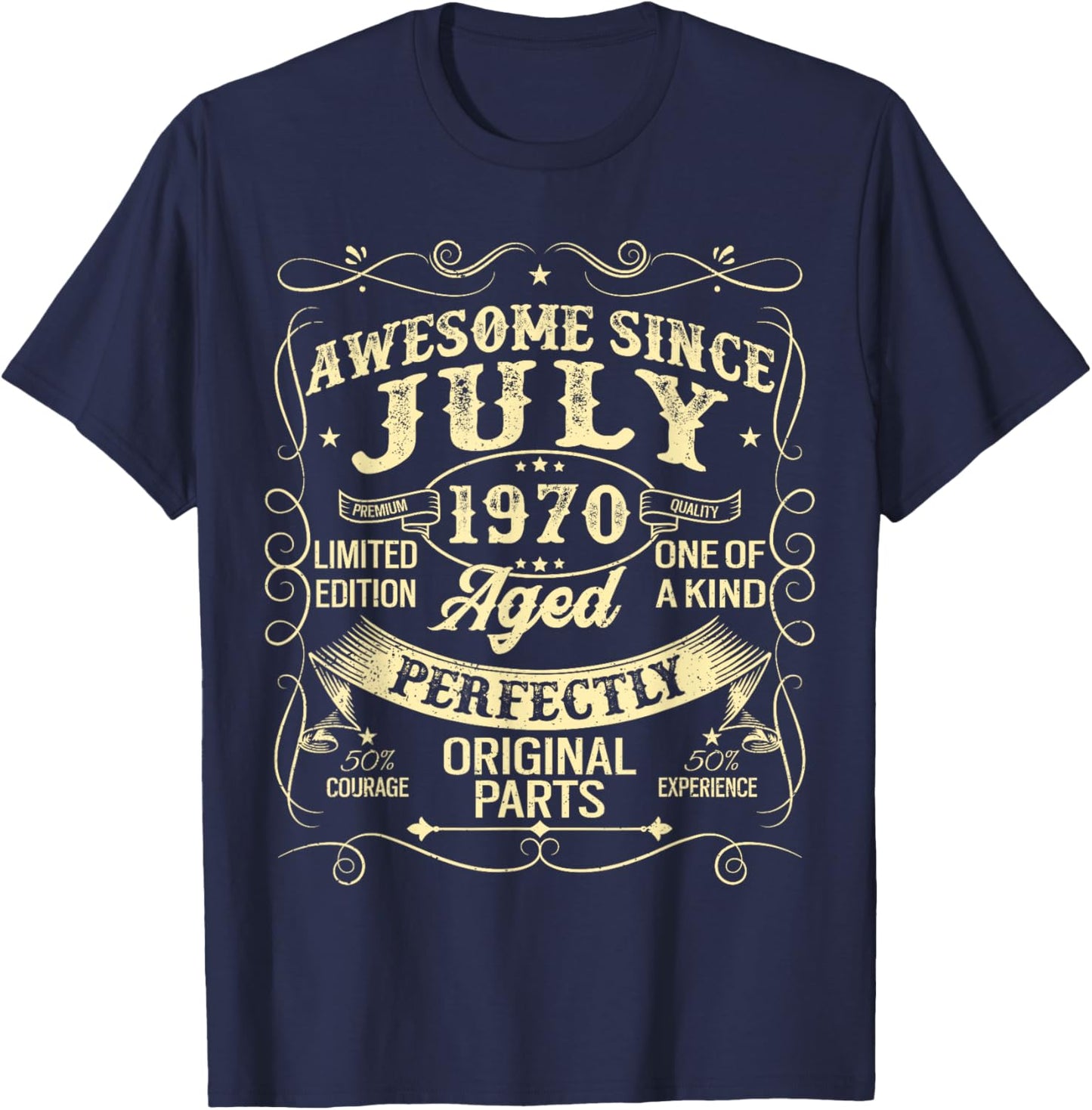 Awesome Since July 1970 Year Of Birth Birthday 1970 Vintage T-Shirt - T-Shirt | Navy