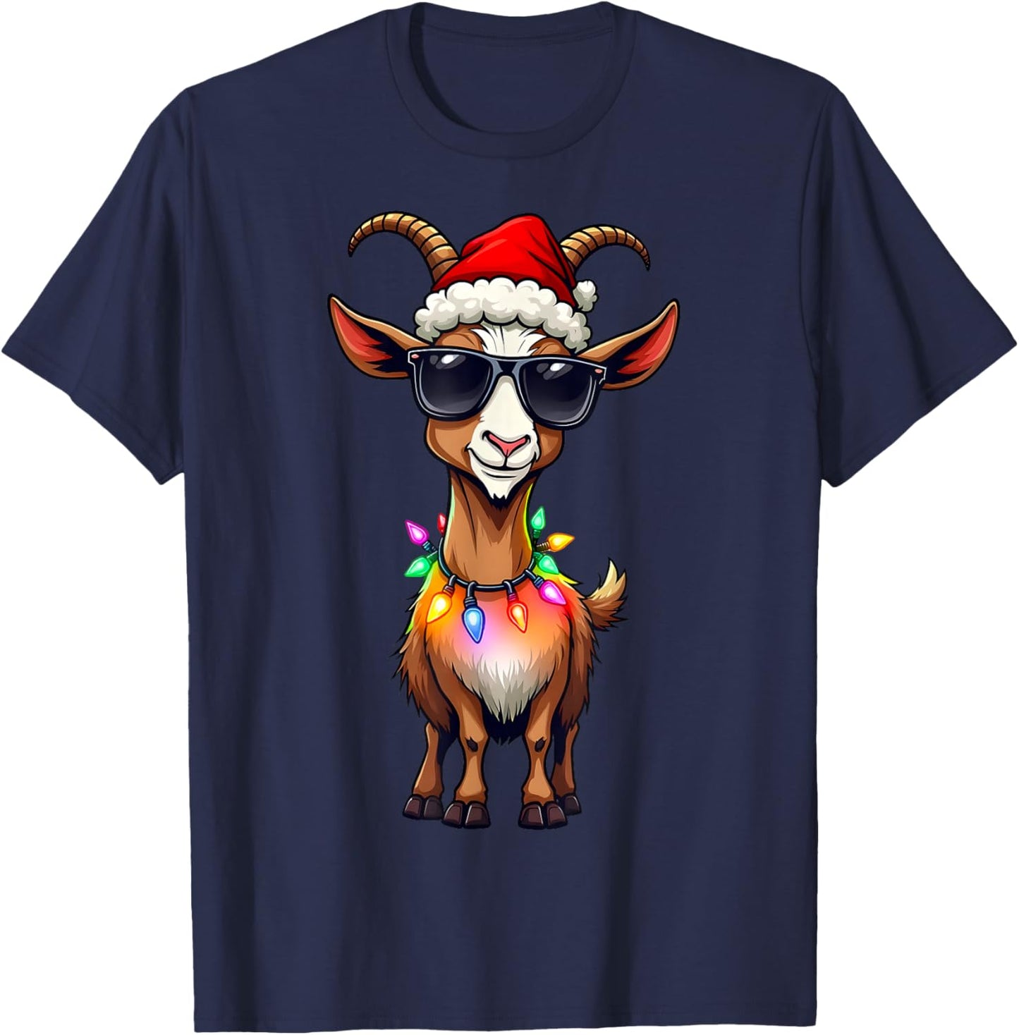 Goat Santa Hat Lights Christmas Cute Xmas Pajama T-Shirt - T-Shirt | Navy
