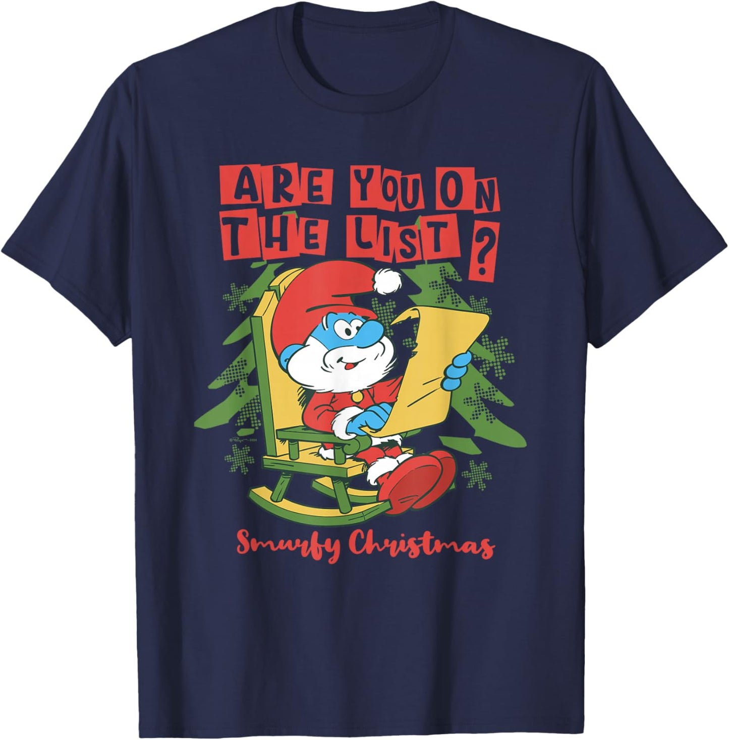 The Smurfs Christmas, Papa Smurf Are You On The List T-Shirt - T-Shirt | Navy
