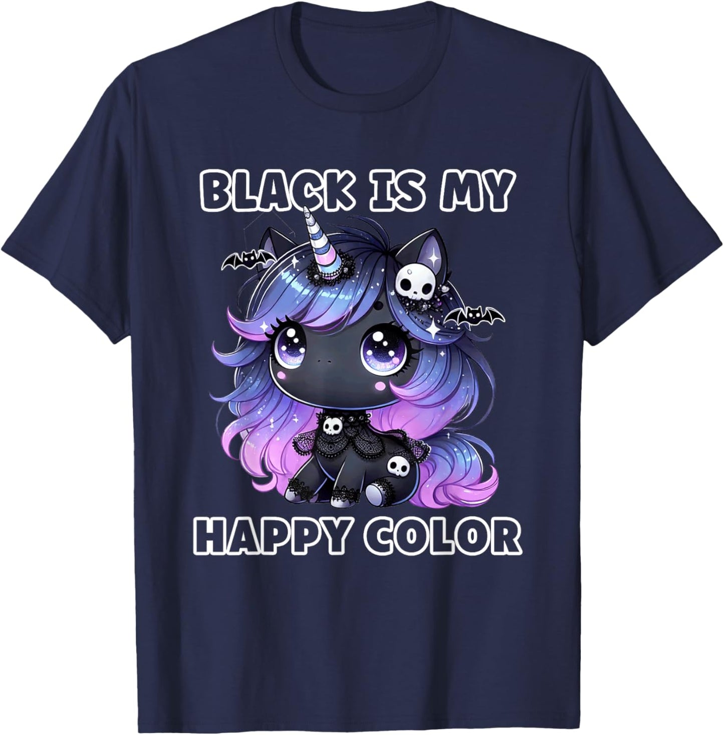 Goth Girl Black is My Happy Color Gothic Unicorn Emo Girl T-Shirt - T-Shirt | Navy