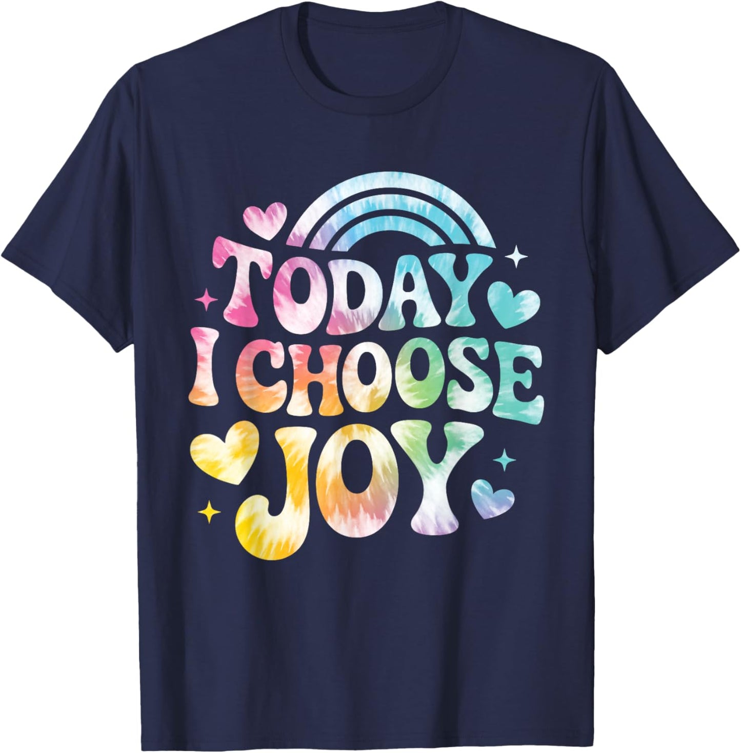 Today I Choose Joy Positive Retro Groovy Tie Dye T-Shirt - T-Shirt | Navy