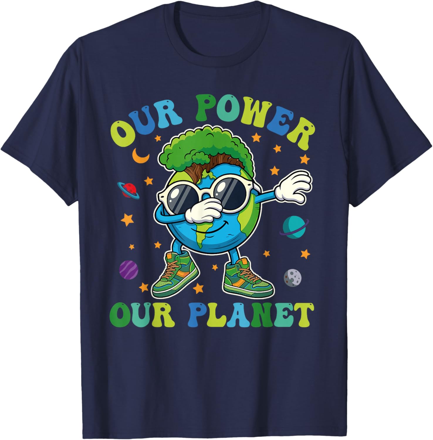 Earth Day 2026 Our Power Our Planet Happy Earth Day Men Boys T-Shirt - T-Shirt | Navy