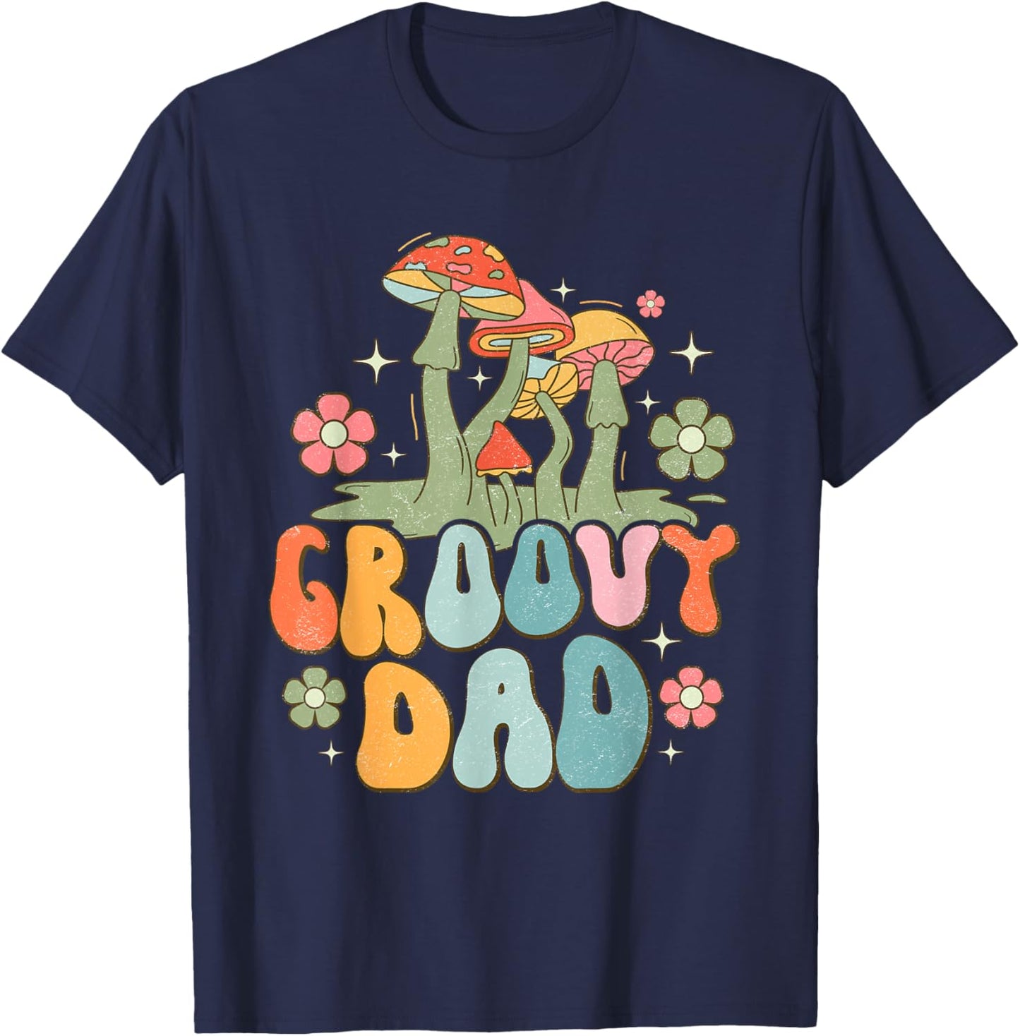 Groovy Dad Retro Mushrooms Father's Day T-Shirt - T-Shirt | Navy