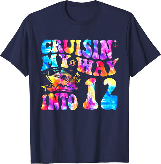 Cruisin My Way Into 12 Years Old 12th Birthday Cruise Trip T-Shirt - T-Shirt | Navy