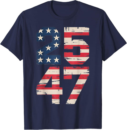 2547 Patriotic Vintage USA American Flag 25 47 T-Shirt - T-Shirt | Navy