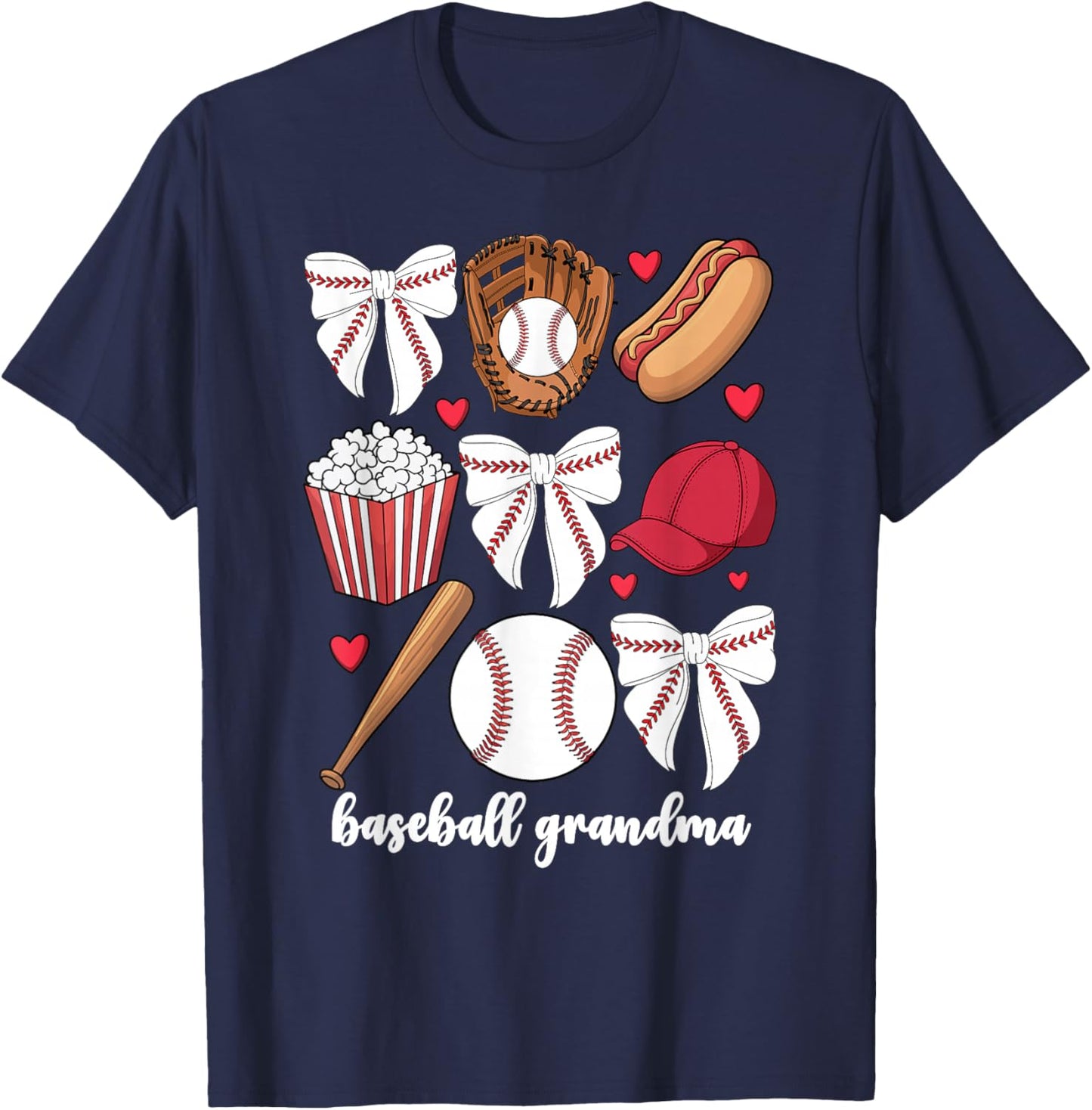 Baseball Grandma Coquette Bow Grandson Baseball T-Shirt - T-Shirt | Navy