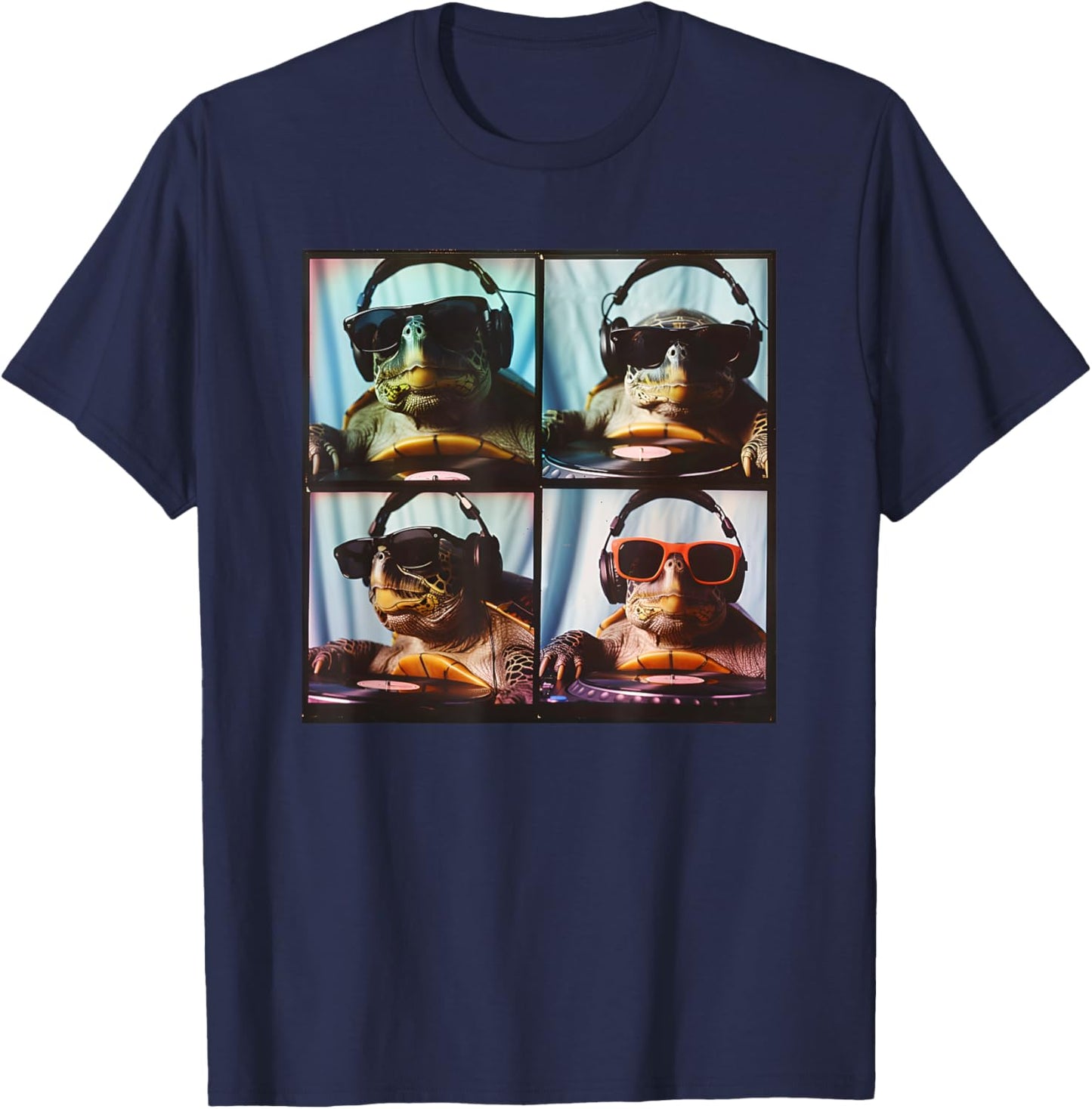 Funny Sea Turtle DJ Turntables 90s Hip Hop DJ T-Shirt - T-Shirt | Navy