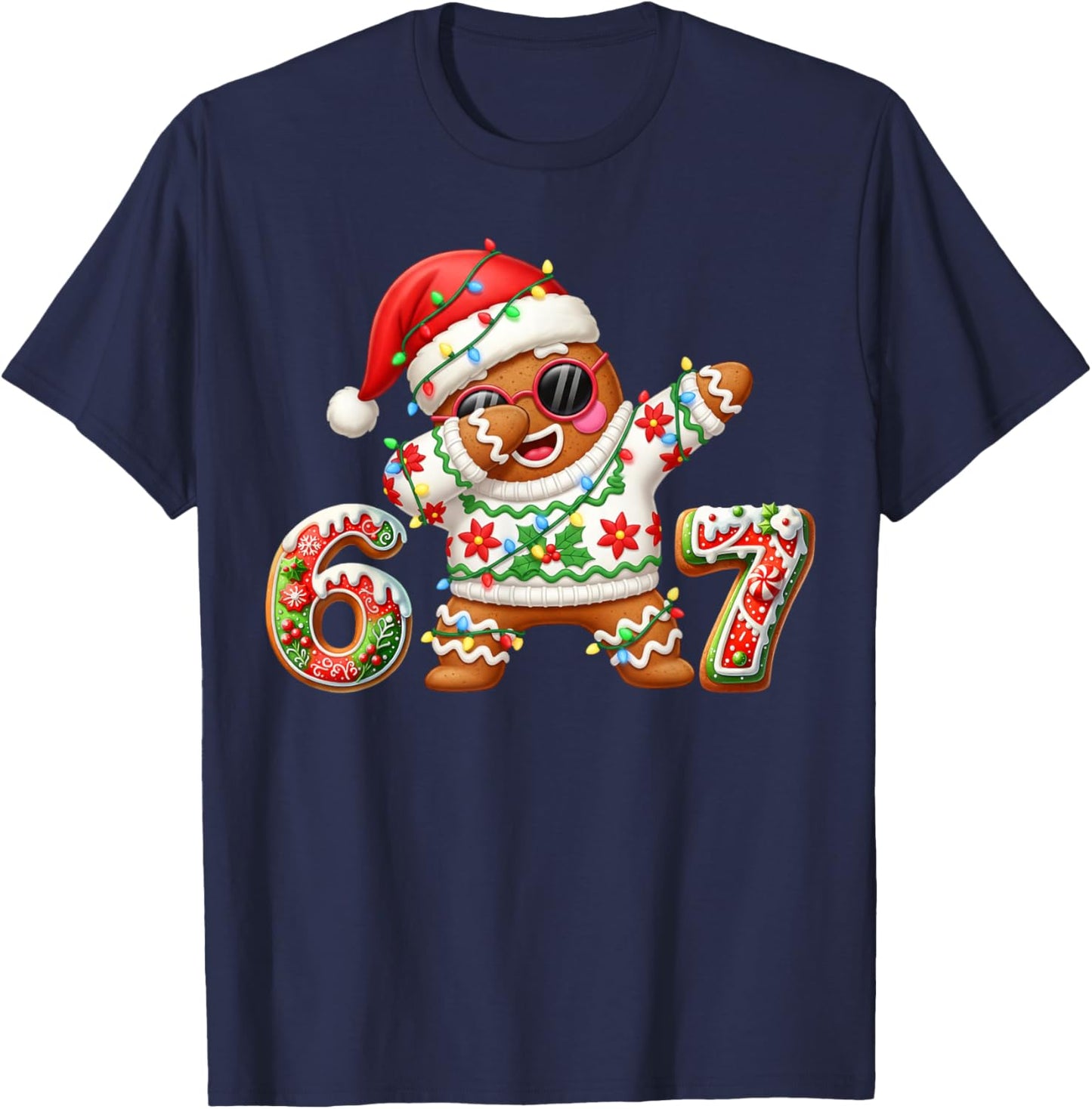 Funny Gingerbread Six Seven 67 Ice Cream Drip Christmas Boys T-Shirt - T-Shirt | Navy