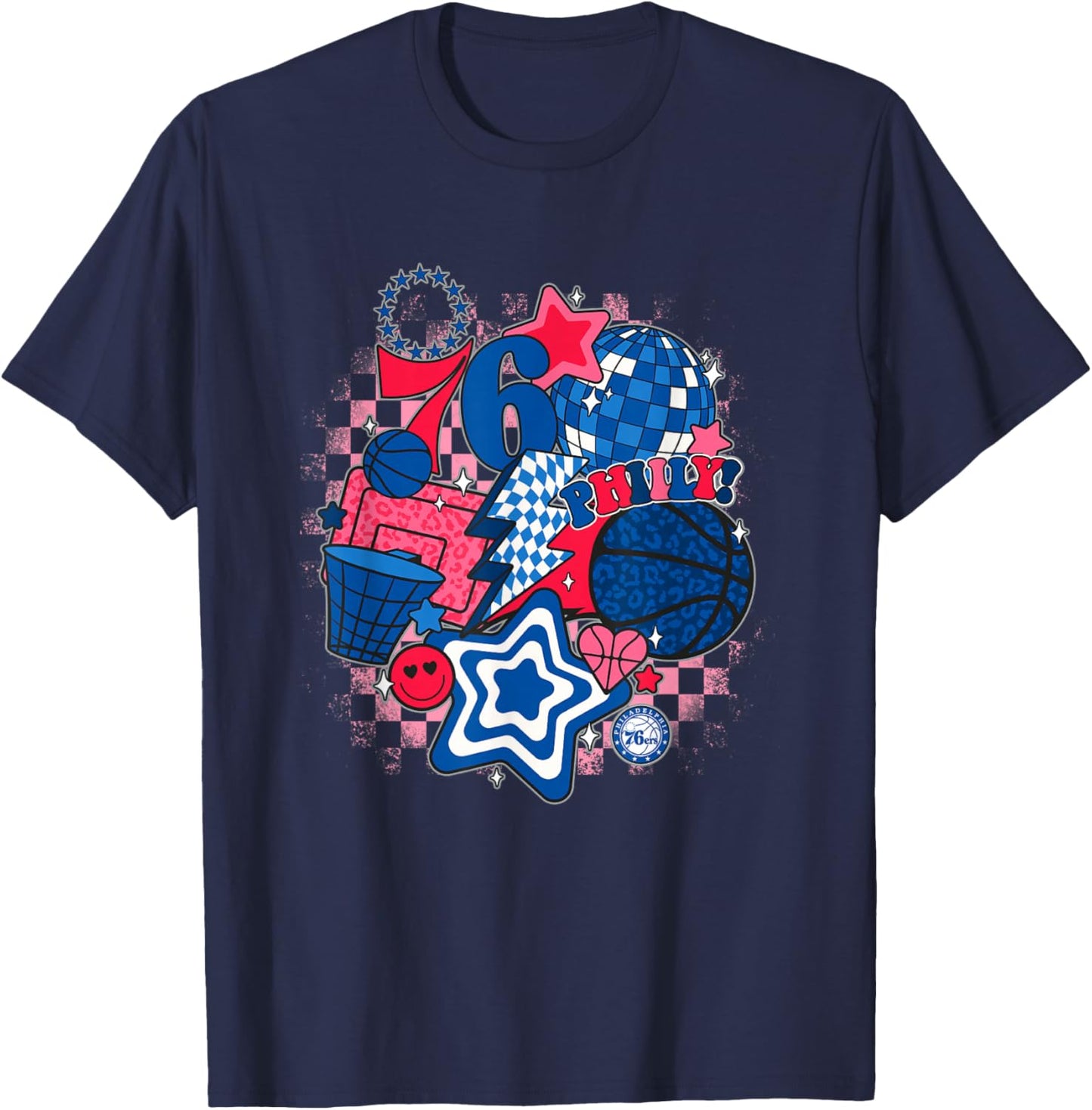 NBA Philadelphia 76ers Psychedelic Basketball Collage T-Shirt - T-Shirt | Navy