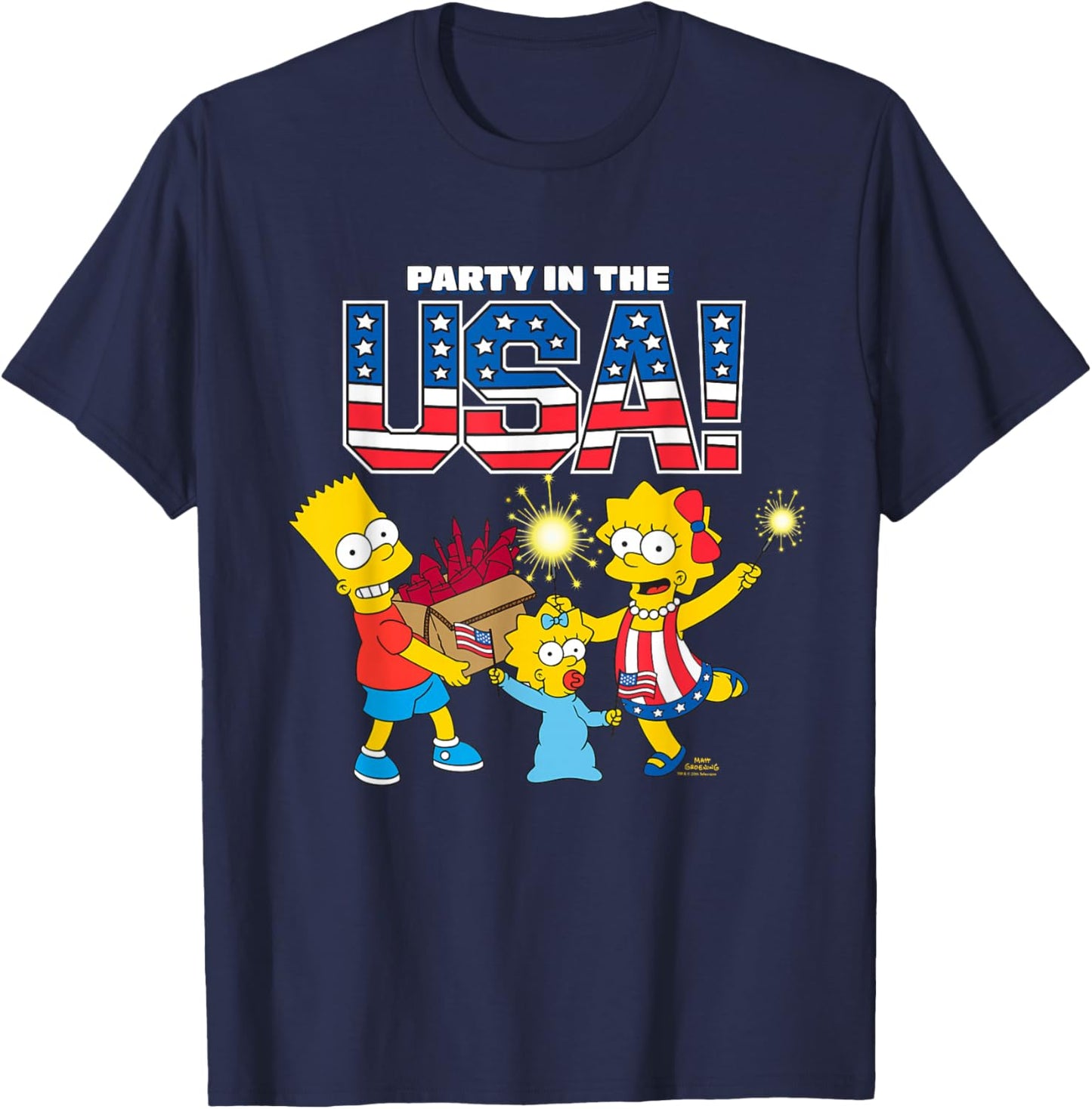 The Simpsons Party in the USA 4th of July America Fireworks T-Shirt - T-Shirt | Navy