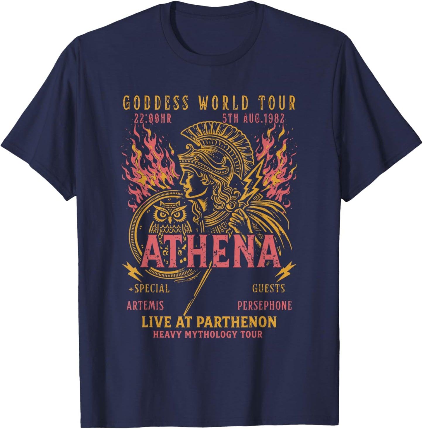 Athena Medusa Artemis Distressed Band Goddess World Tour T-Shirt - T-Shirt | Navy