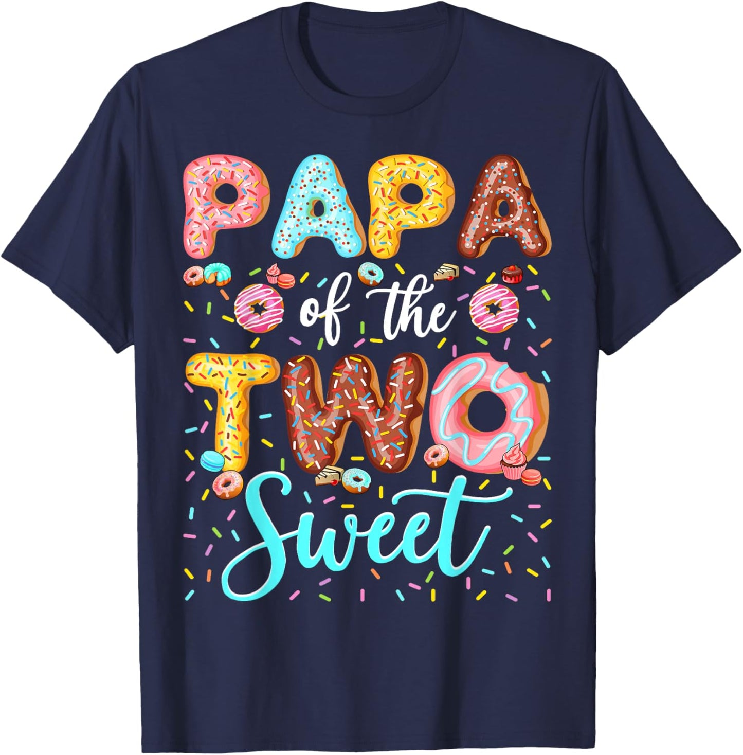 Papa of The Two Sweet 2nd Birthday Boy Donut Lover T-Shirt - T-Shirt | Navy