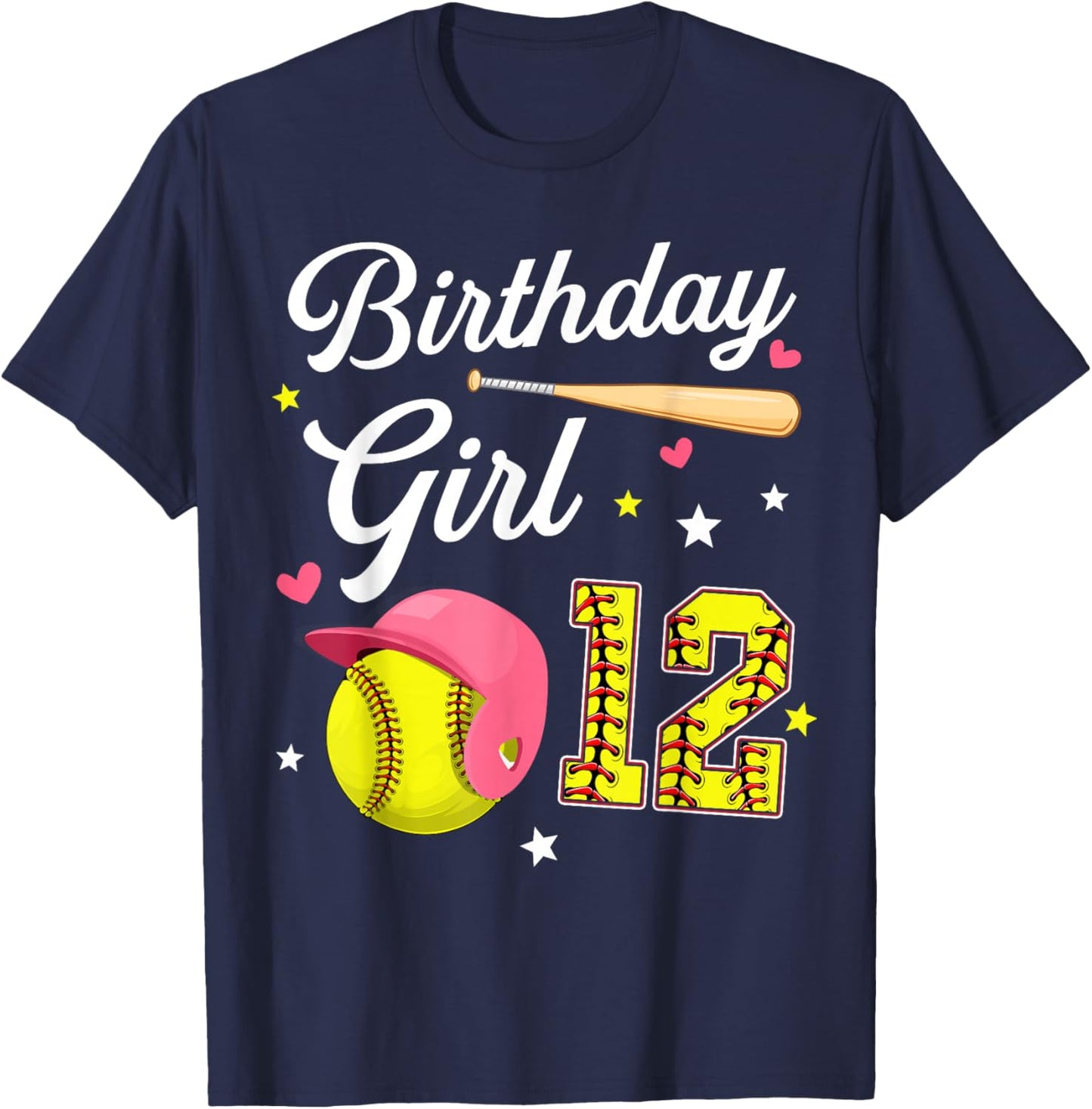 12th Birthday Girl Softball Twelfth Bday 12 Twelve Year Old T-Shirt - T-Shirt | Navy