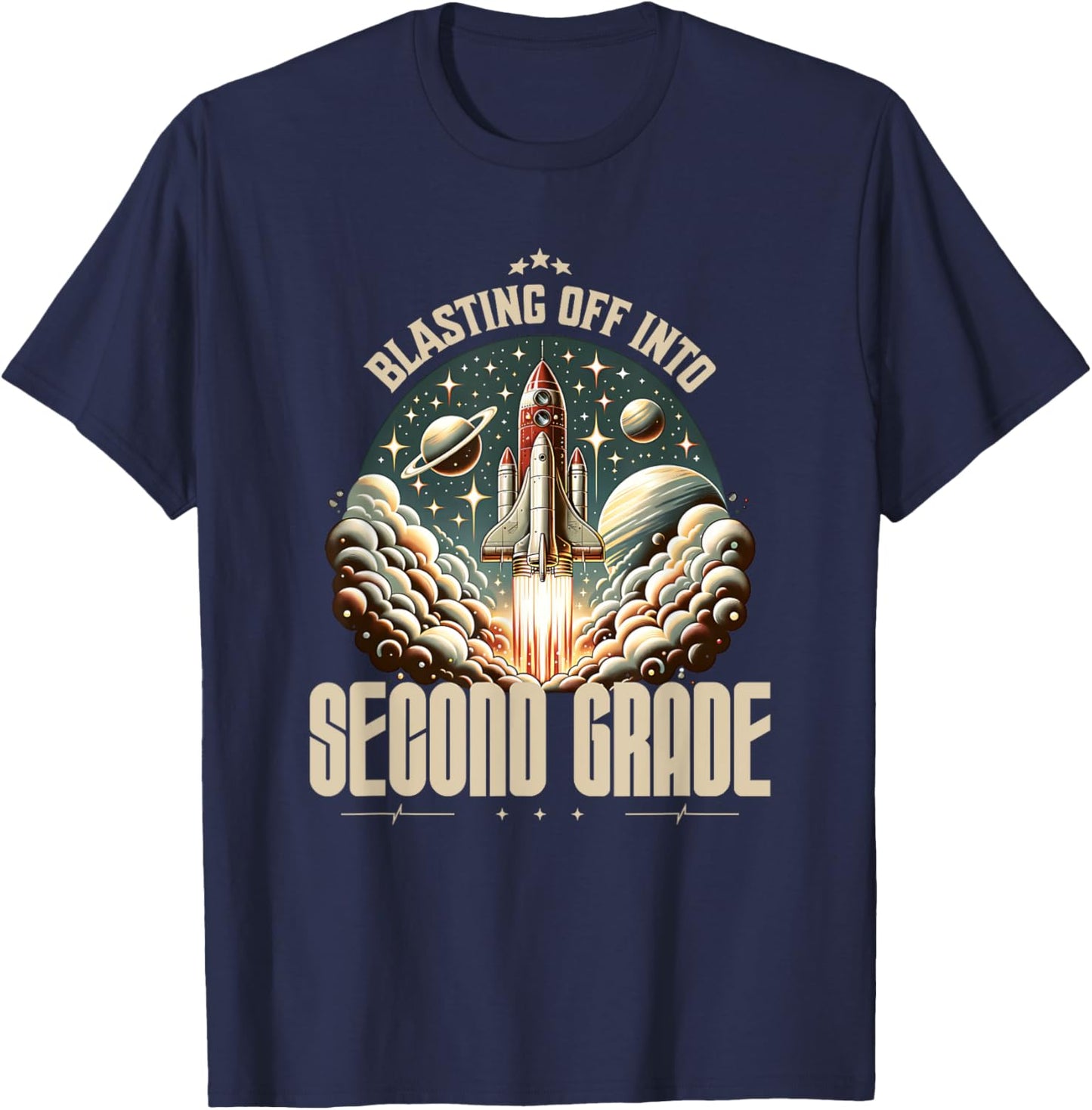 Blasting Off Into Second Grade Space Ship Back To School T-Shirt - T-Shirt | Navy