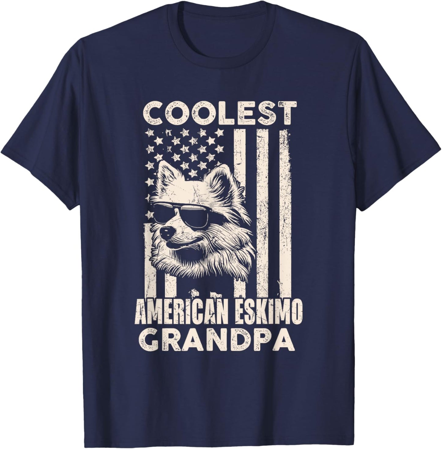 Coolest American Eskimo Grandpa Vintage American Flag Funny T-Shirt - T-Shirt | Navy