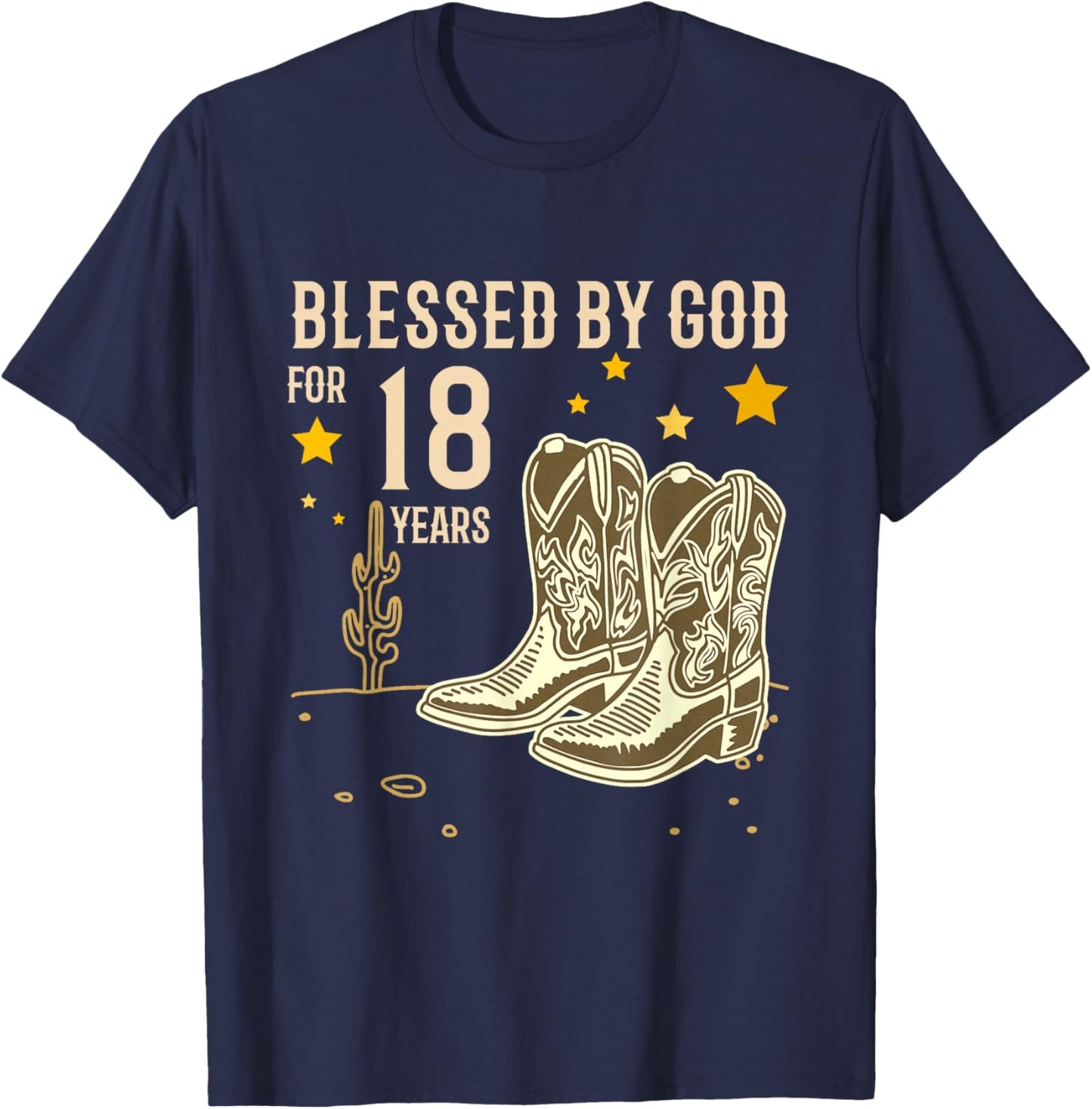 Vintage Blessed by God for 18 Years Cowboy 18th Birthday Boy T-Shirt - T-Shirt | Navy