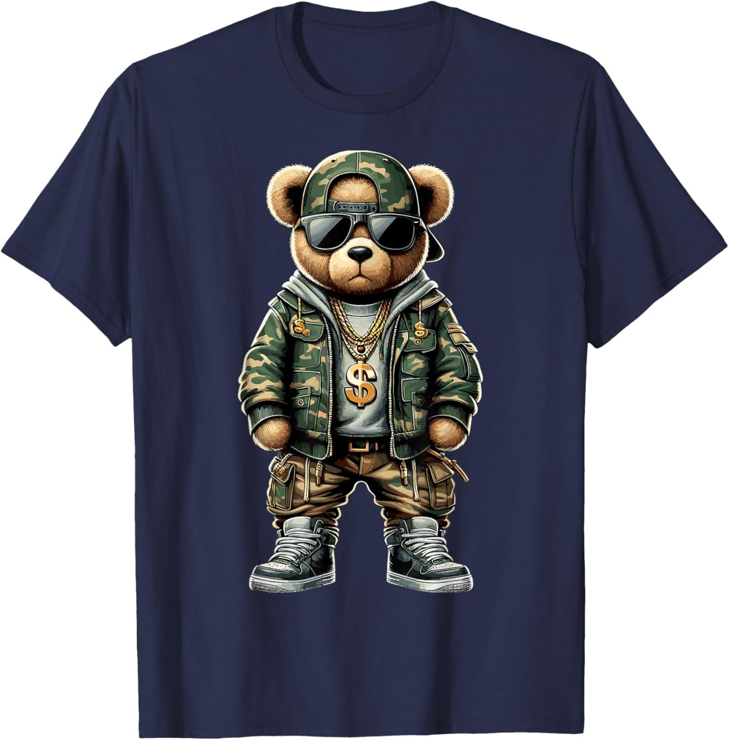 Hip Hop Teddy Bear Camouflage T-Shirt - T-Shirt | Navy