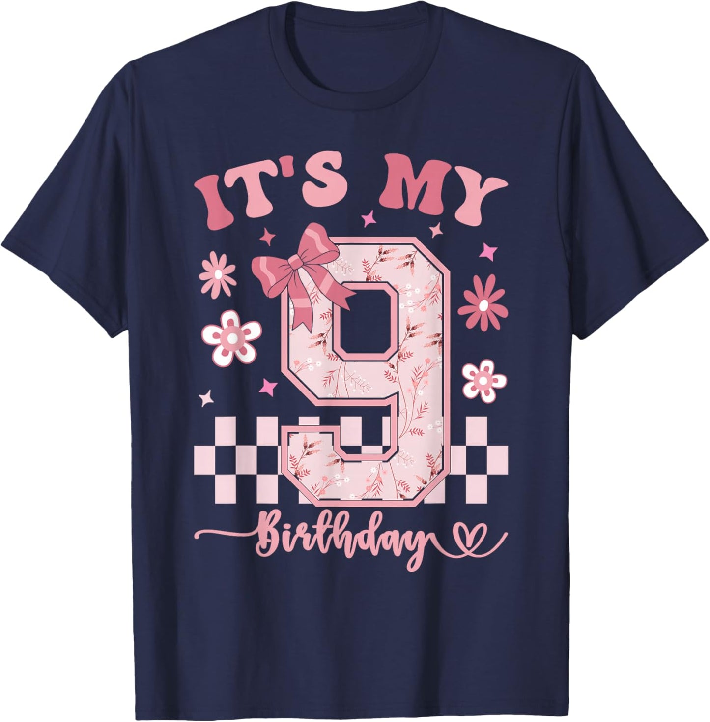 It's My 9th Birthday Girl 9 Year Old Girl Birthday T-Shirt - T-Shirt | Navy