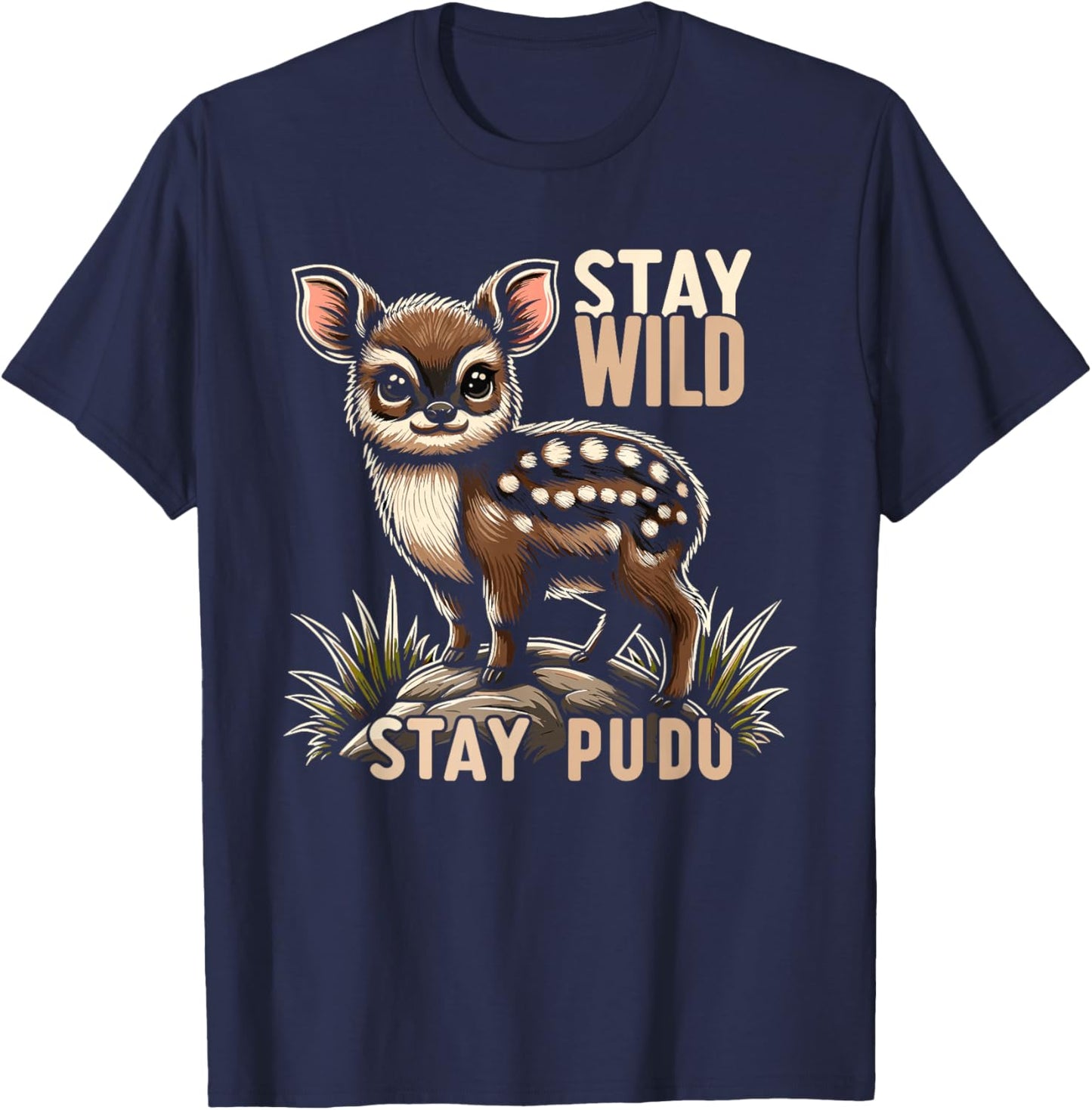 Cute Pudu Deer South America cartoon deer nature gift T-Shirt - T-Shirt | Navy