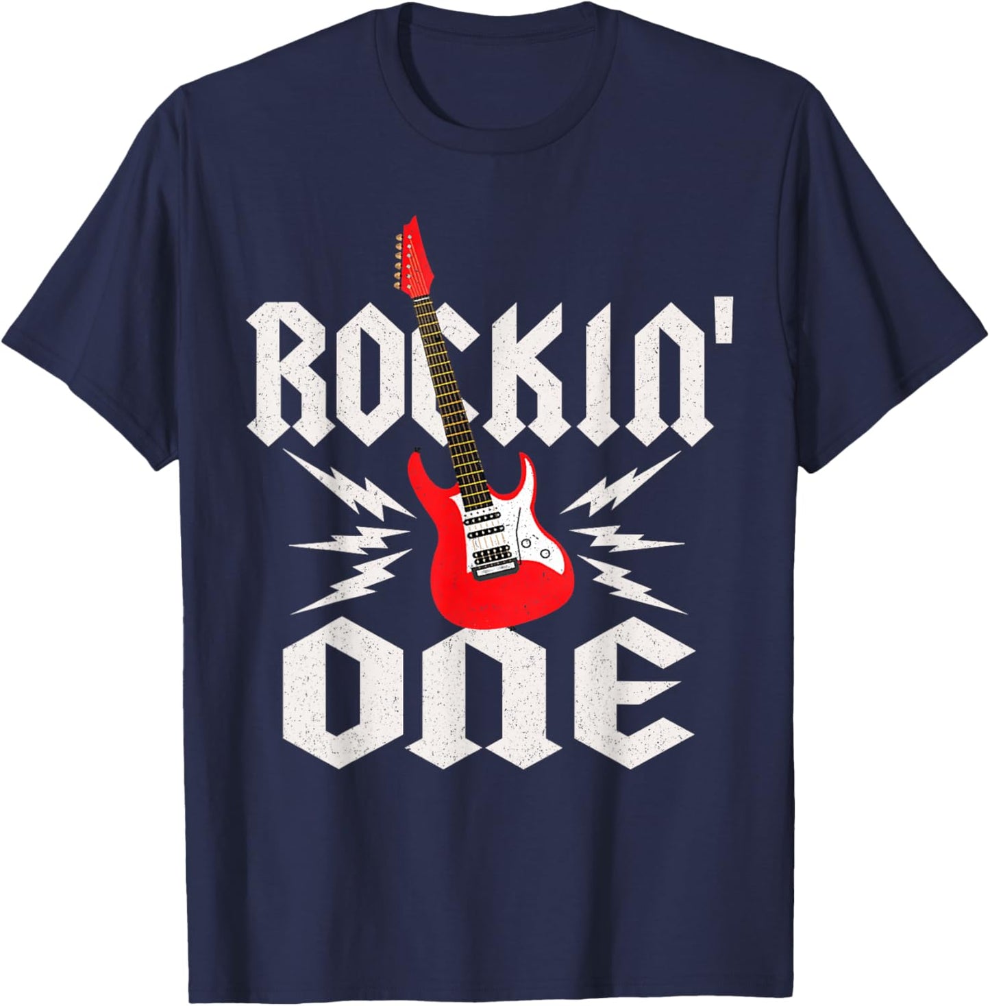 One Rockin One Birthday Family Matching Rock Guitar T-Shirt - T-Shirt | Navy