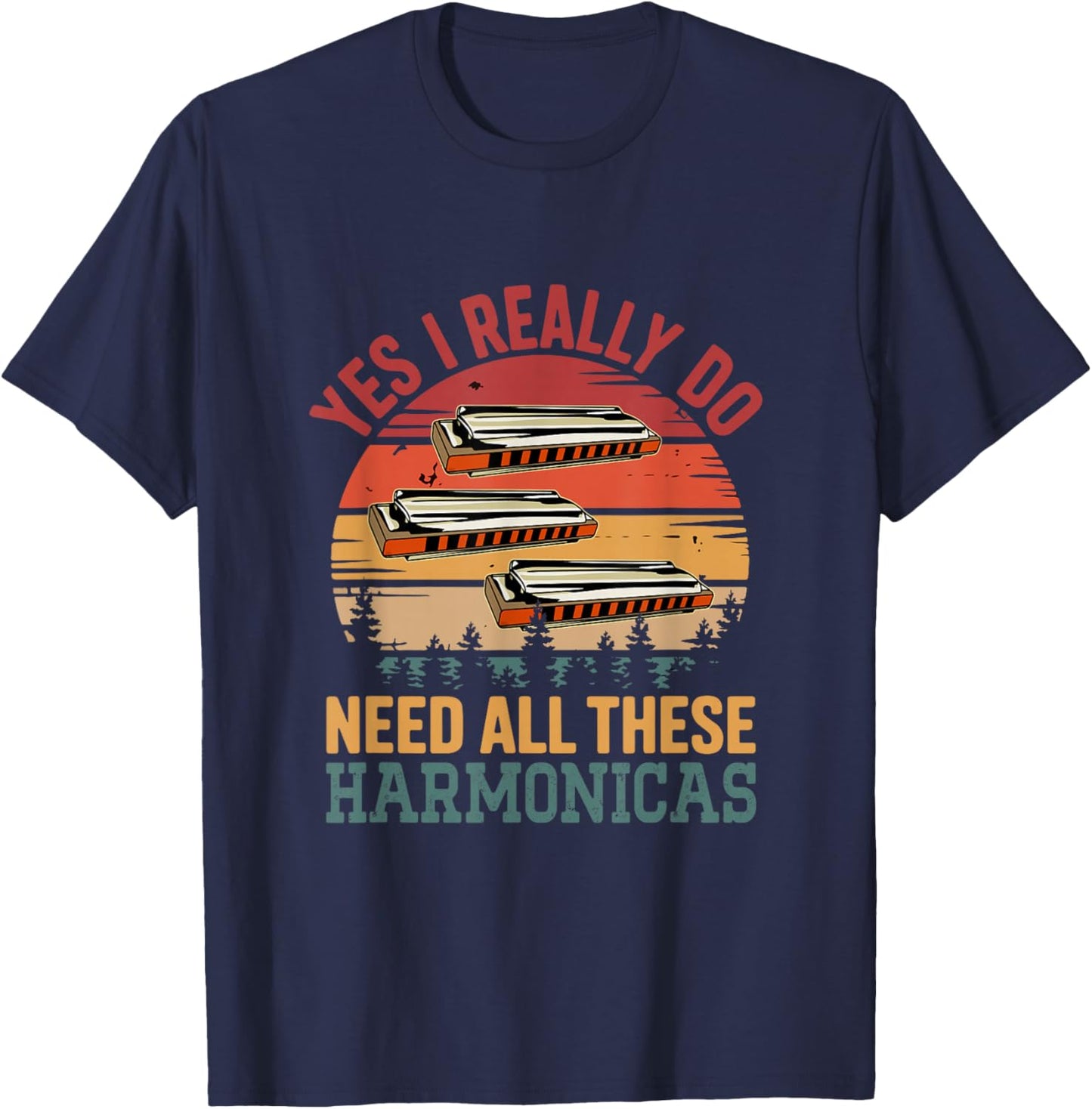 Vintage Retro Need All These Harmonicas Funny Instrument T-Shirt - T-Shirt | Navy