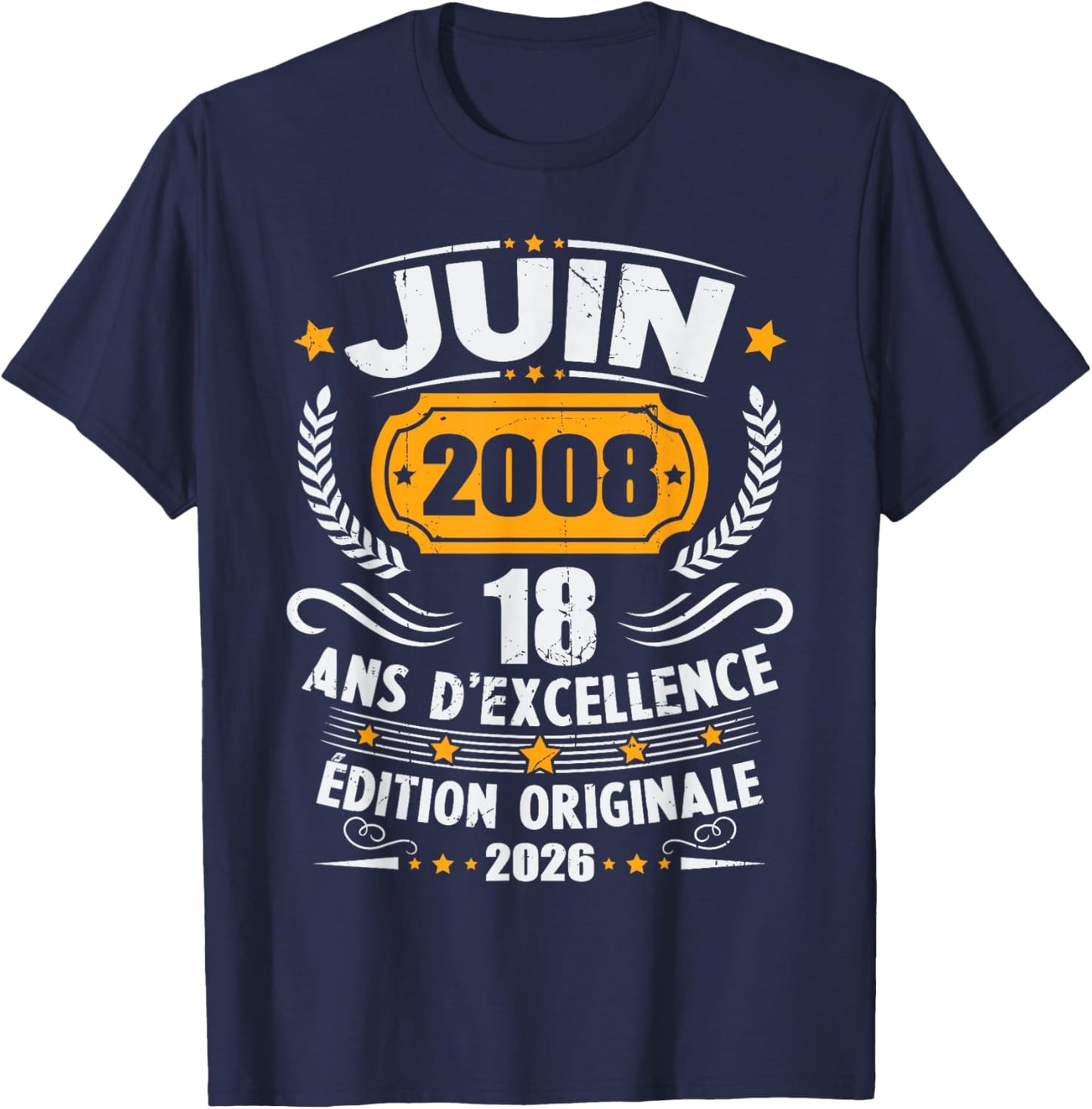 Vintage Cadeau d'anniversaire 18 Ans Née en Juin 2008 T-Shirt - T-Shirt | Navy