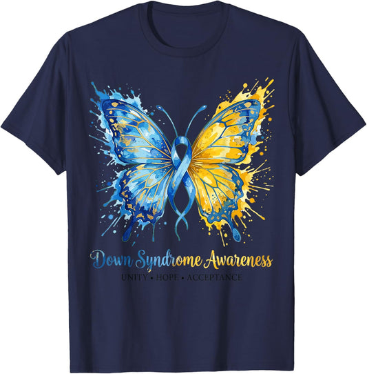Down Syndrome Awareness Sunflower Ribbon Inclusion Support T-Shirt - T-Shirt | Navy