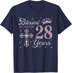 Blessed by God For 28 Years Old 28th Birthday Gift T-Shirt - T-Shirt | Navy