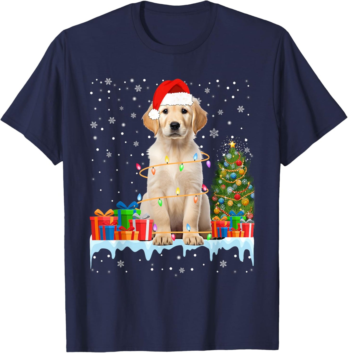 Funny Santa Labrador Dog Christmas Lights Xmas Pajamas Women Kids T-Shirt - T-Shirt | Navy